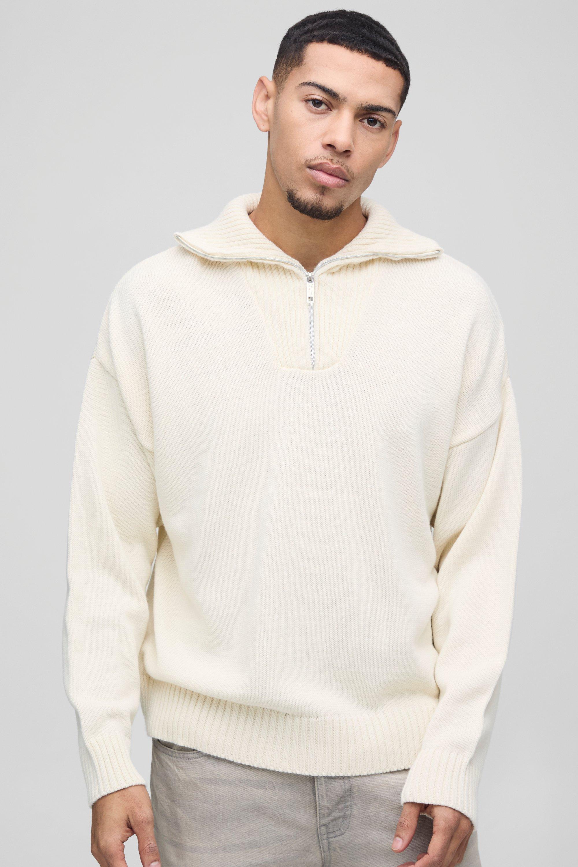 Maglia oversize con collo a imbuto e spalle scese, Beige