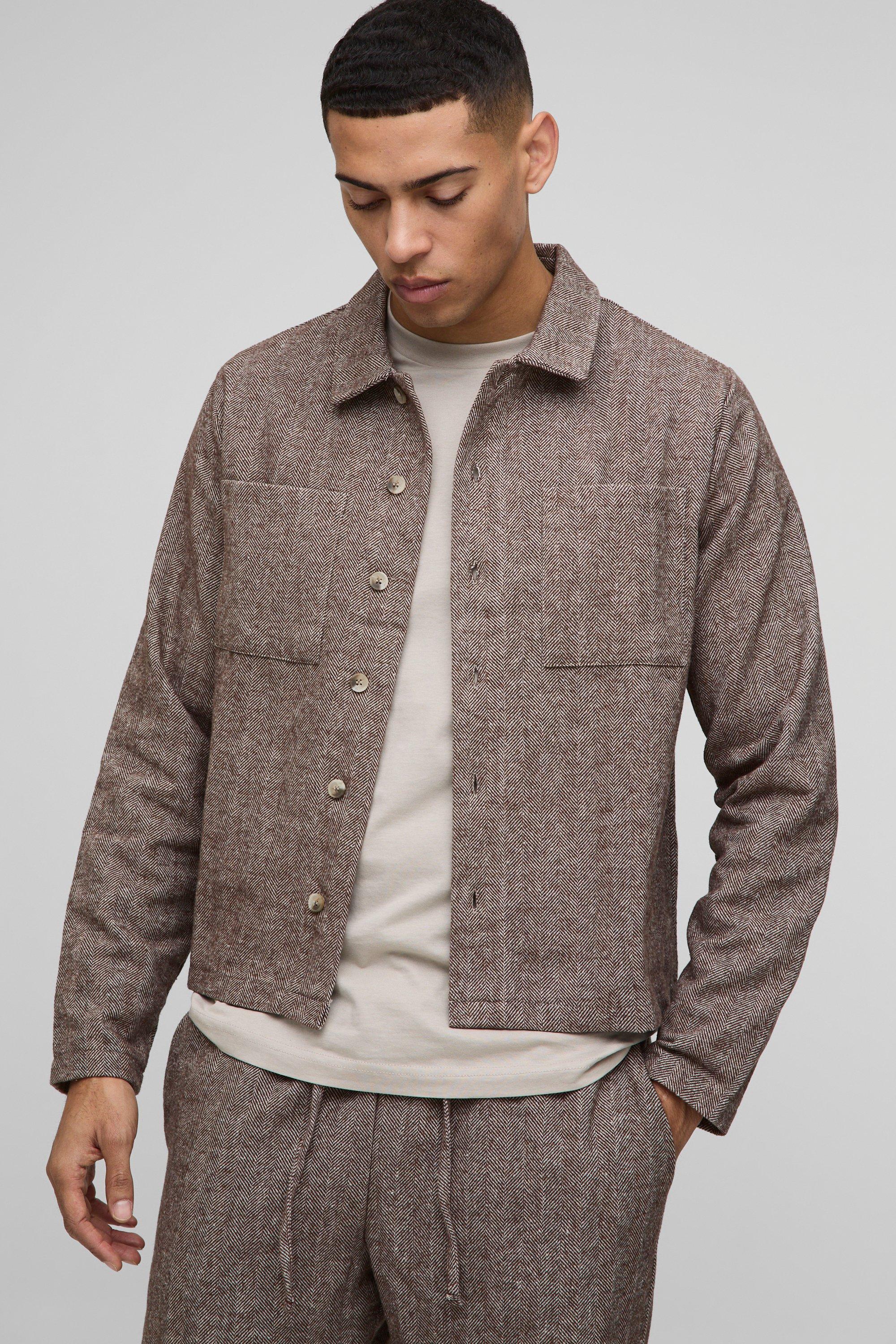 Image of Giacca Harrington Regular Fit con tasche Cargo a spina di pesce, Brown