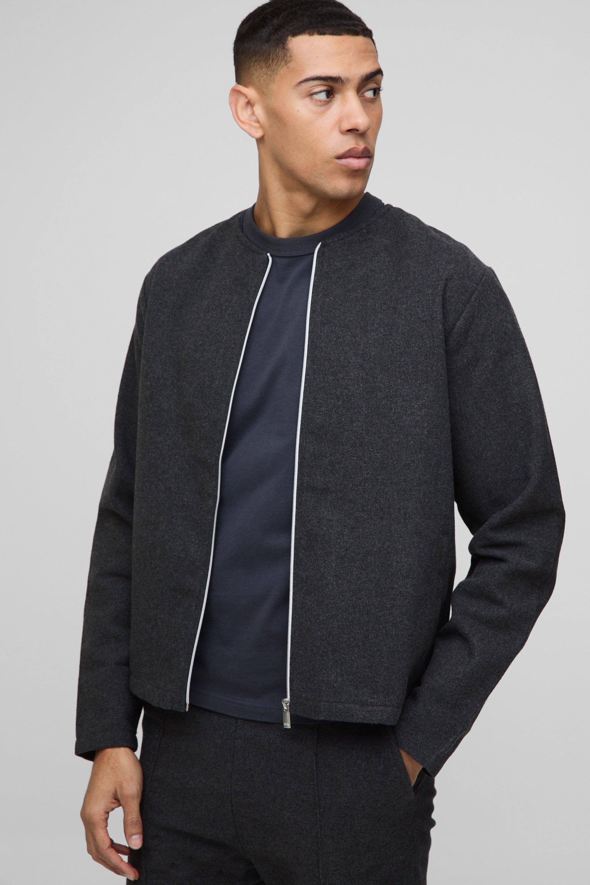 Image of Giacca spazzolata senza colletto con zip, Grigio
