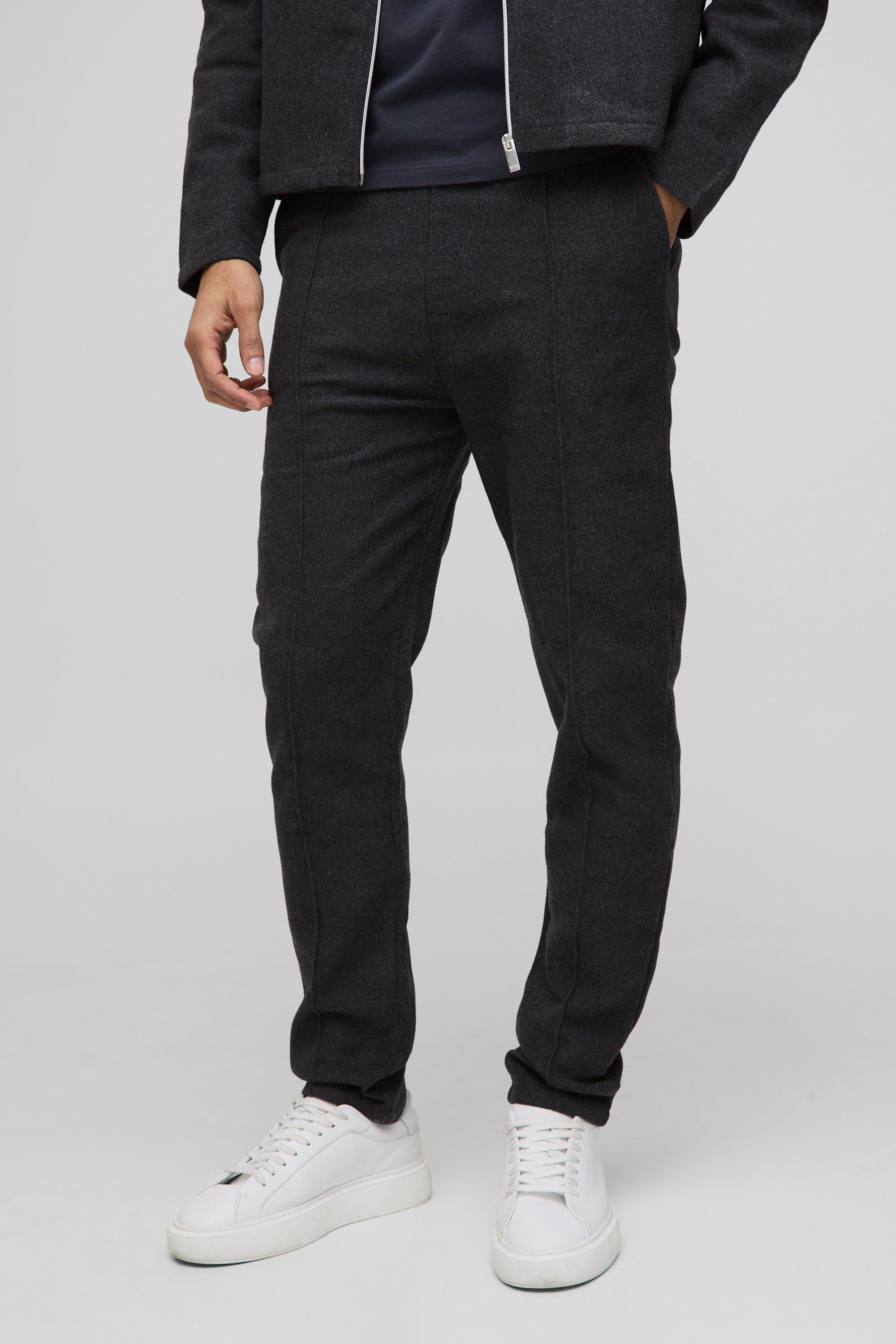 Mens Grey Brushed Slim Fit Pintuck Jogger, Grey