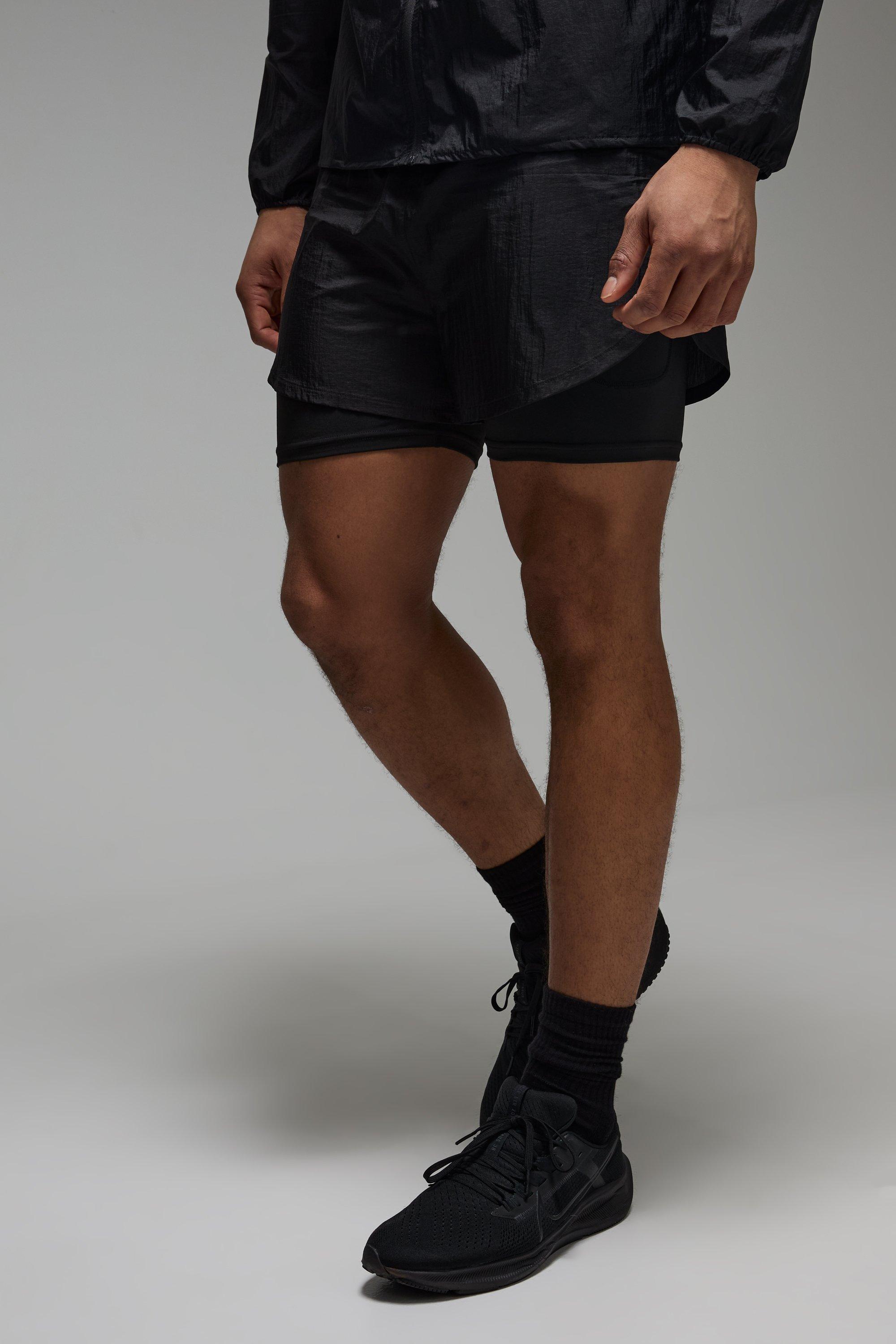Mens Black Man Active Hybrid 2 in 1 Short, Black