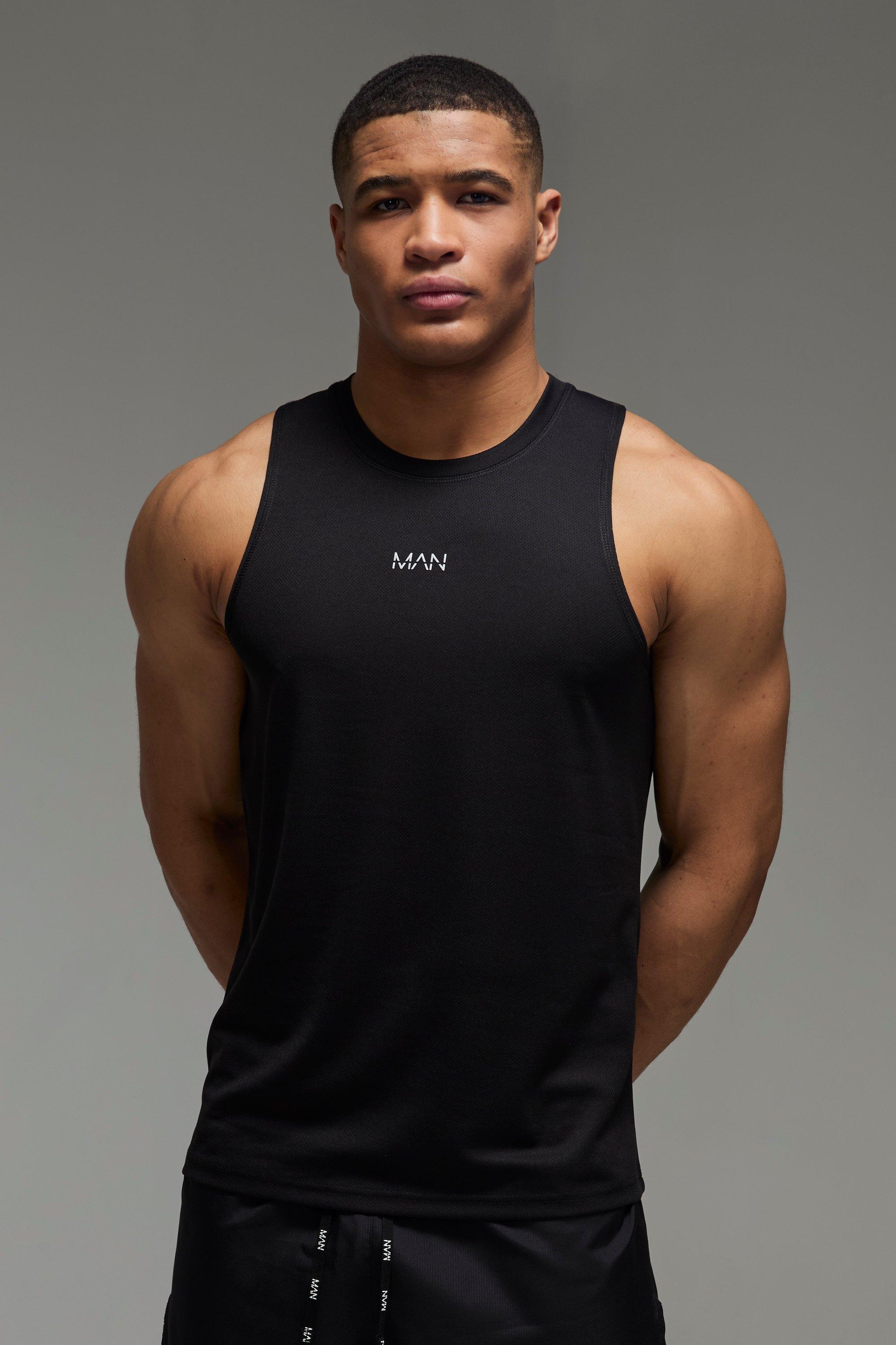 Mens Black Man Active Running Mesh Vest, Black