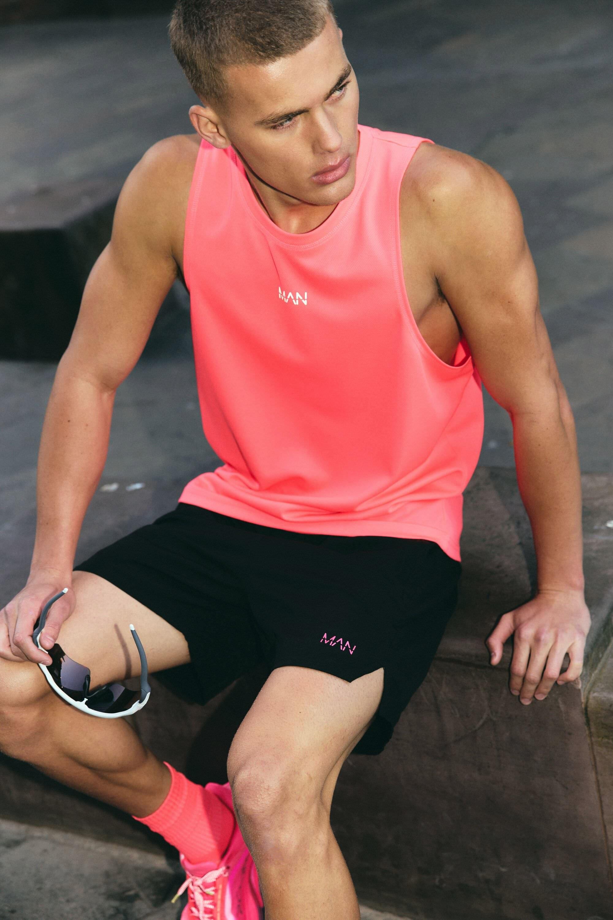 Mens Pink Man Active Running Mesh Vest, Pink