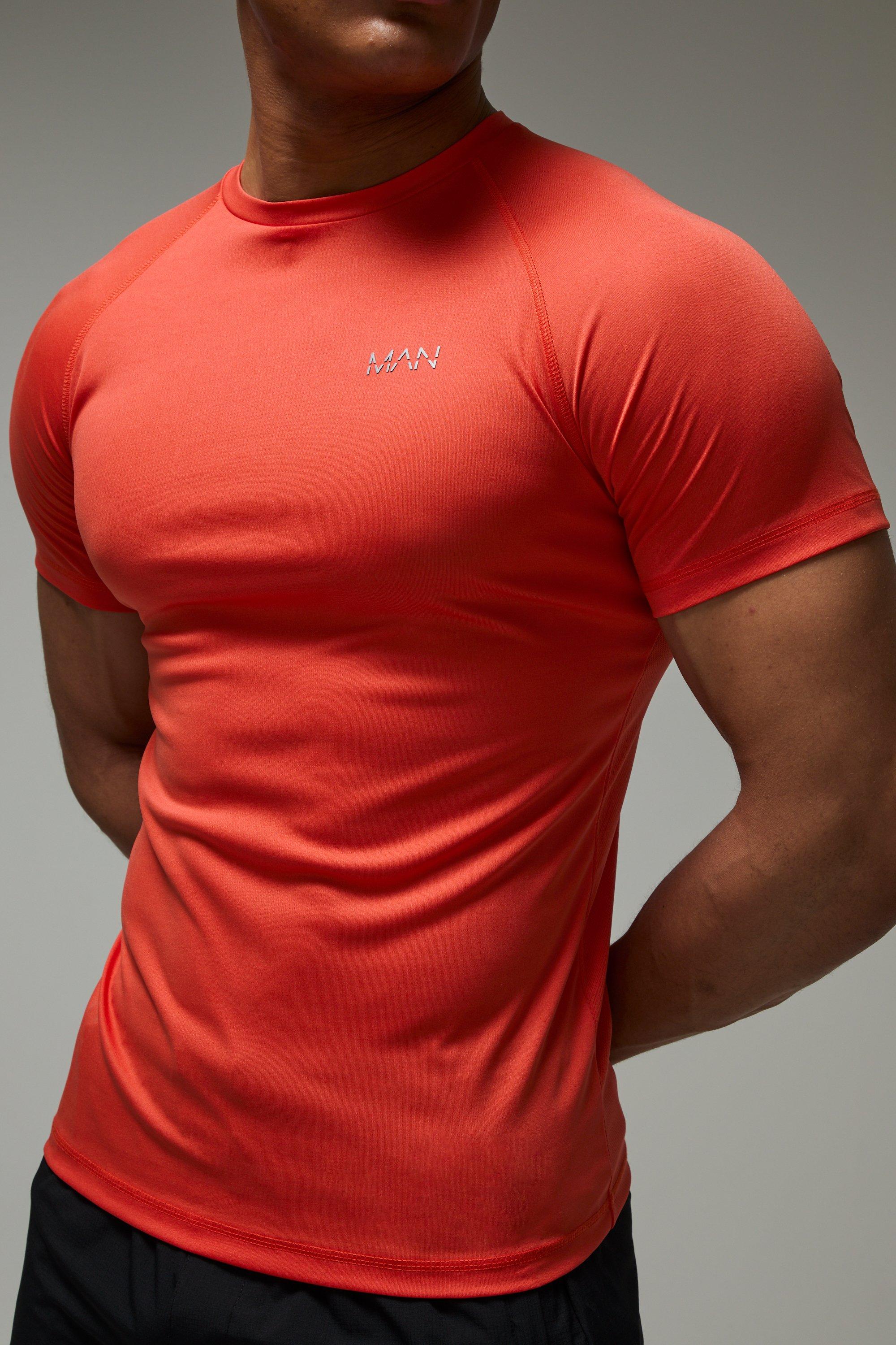 Mens Orange Man Active Running Muscle Fit Mesh T-shirt, Orange