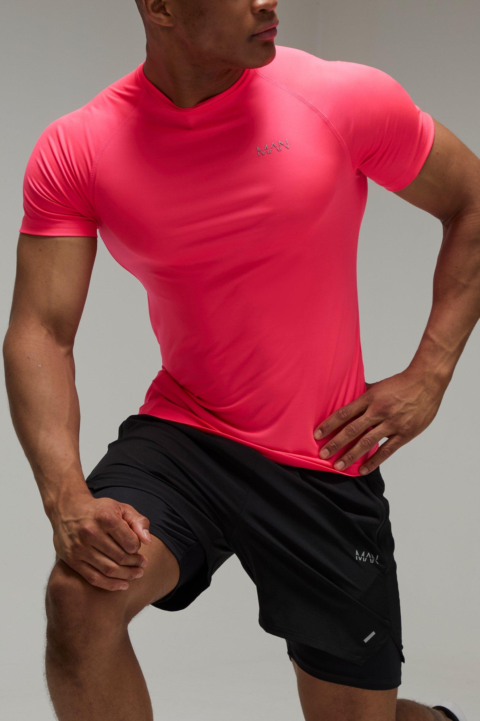 Mens Pink Man Active Running Muscle Fit Mesh T-shirt, Pink