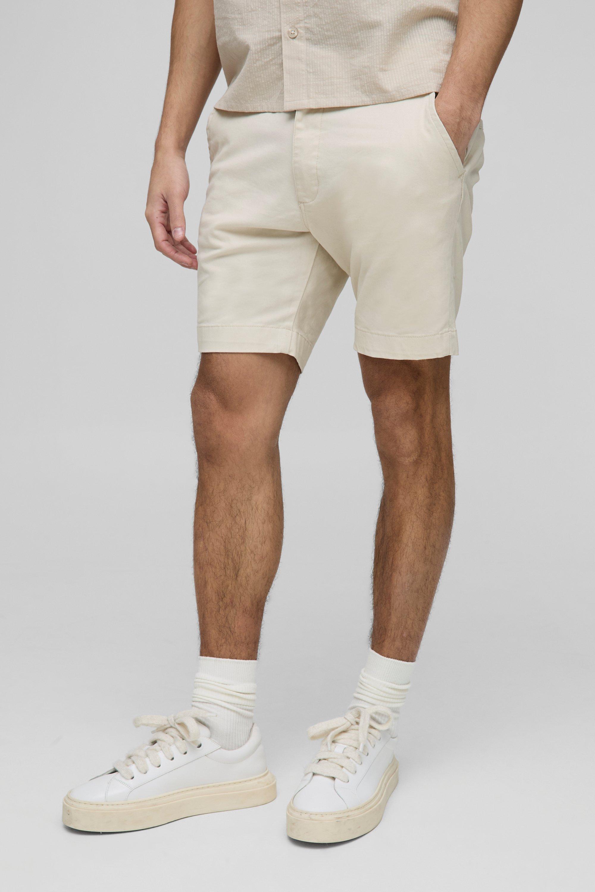 Skinny Fit Chino Shorts in Stone