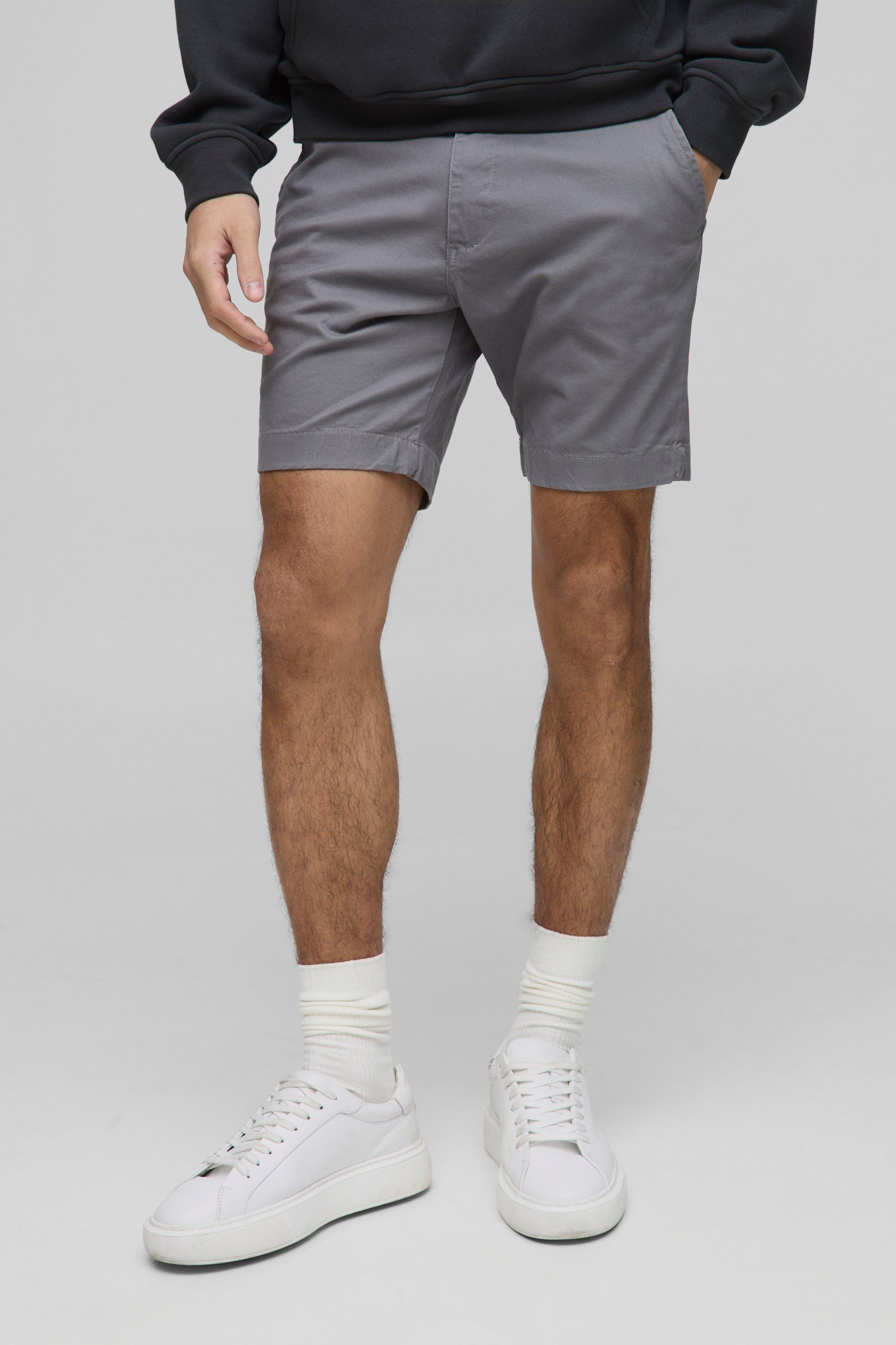 Skinny Fit Chino Shorts in Grey