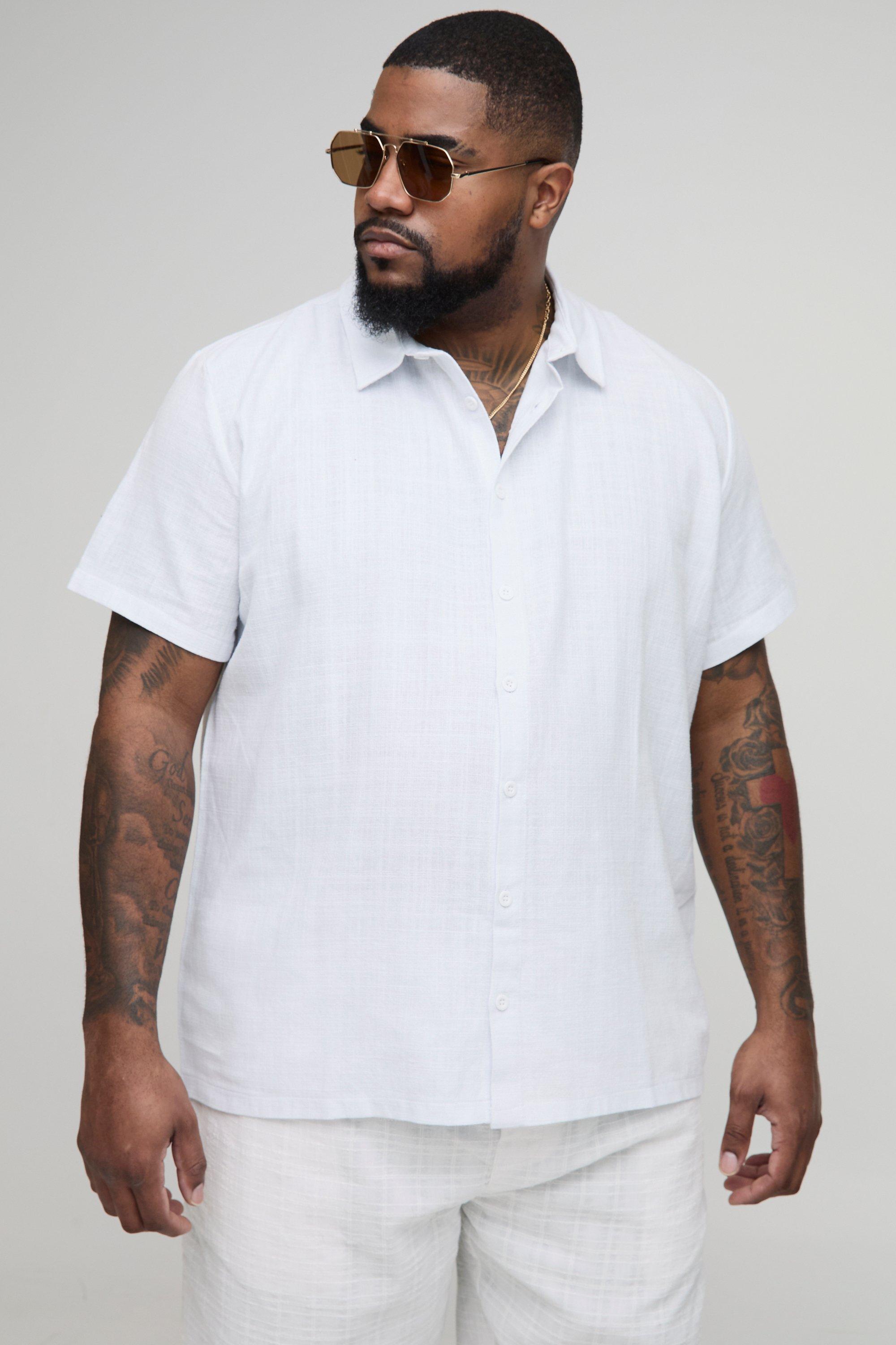 Camicia Plus Size a maniche corte Regular Fit in lino, Bianco