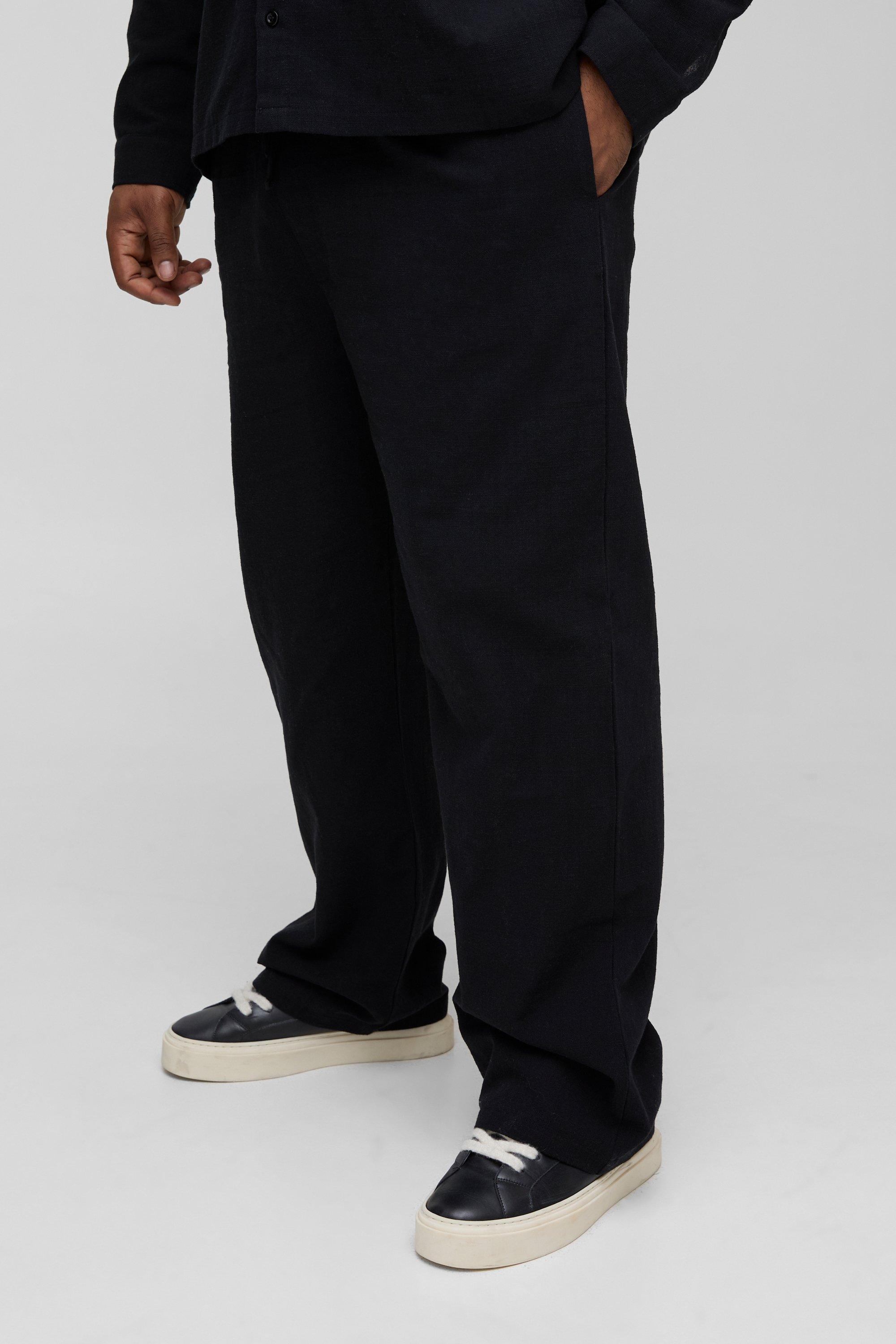 Pantaloni rilassati Plus Size in lino, Nero
