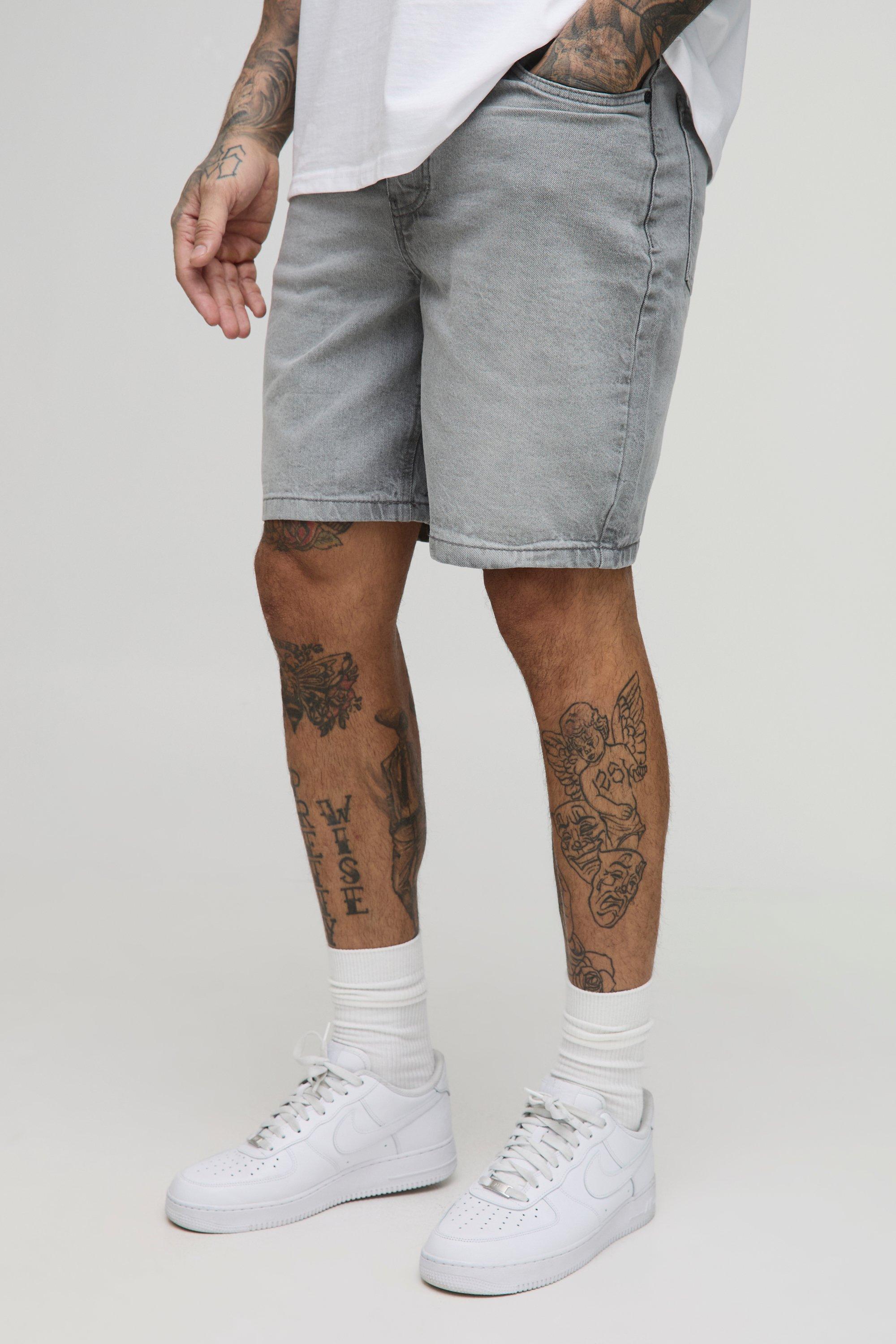 Pantaloncini Tall rilassati in denim rigido, Grigio