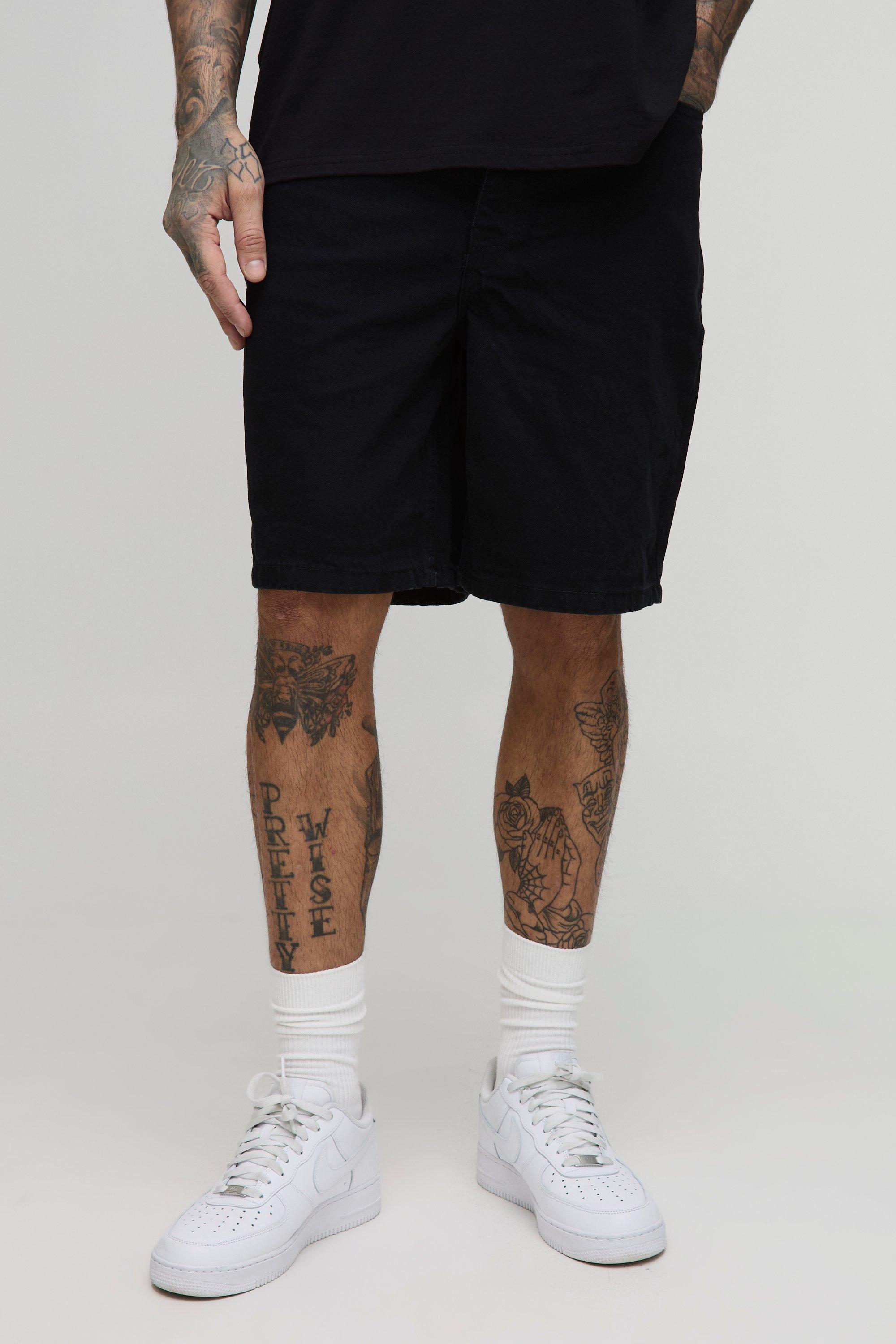 Pantaloncini Tall rilassati in denim rigido, Nero