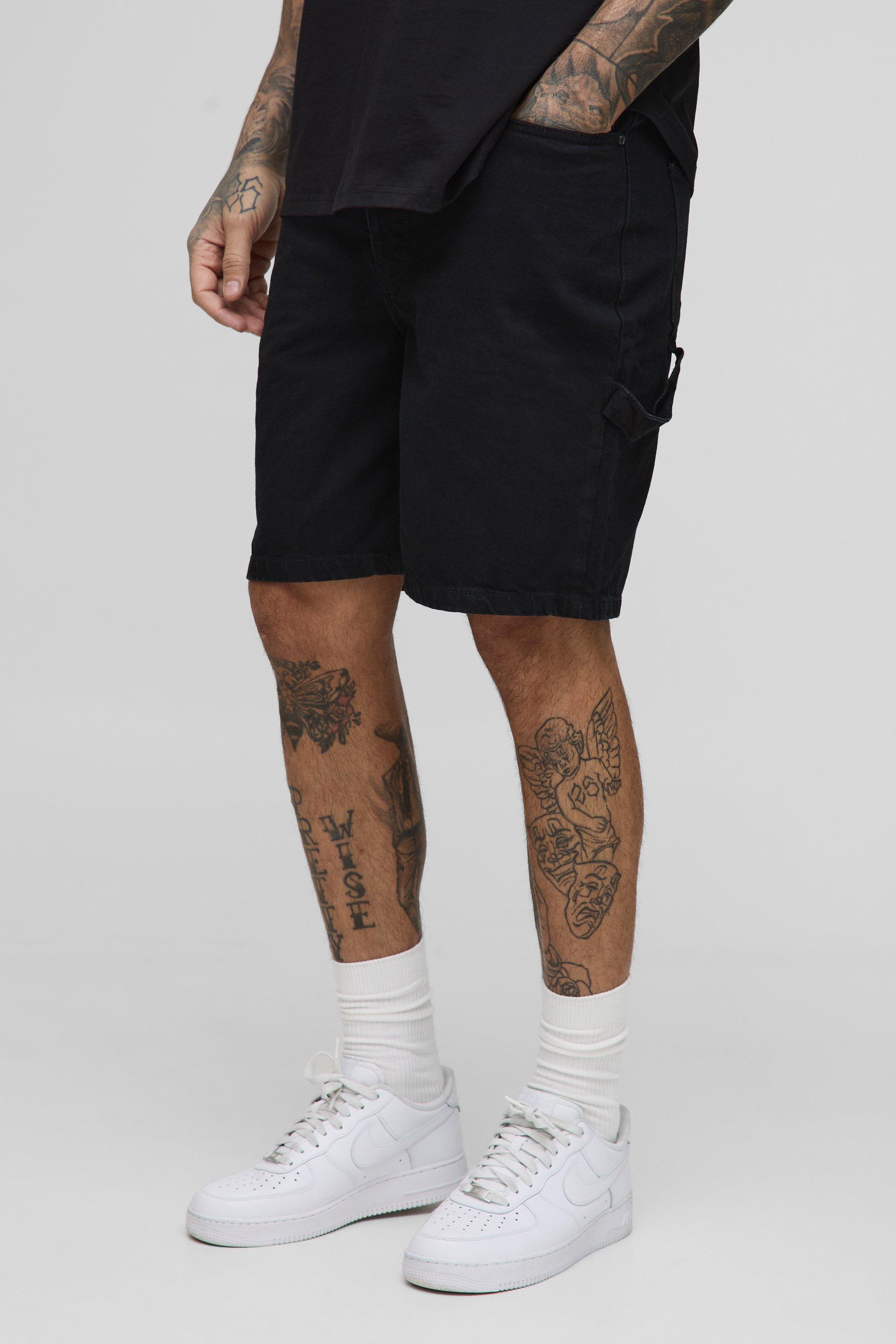 Pantaloncini Tall in denim stile Carpenter, Nero