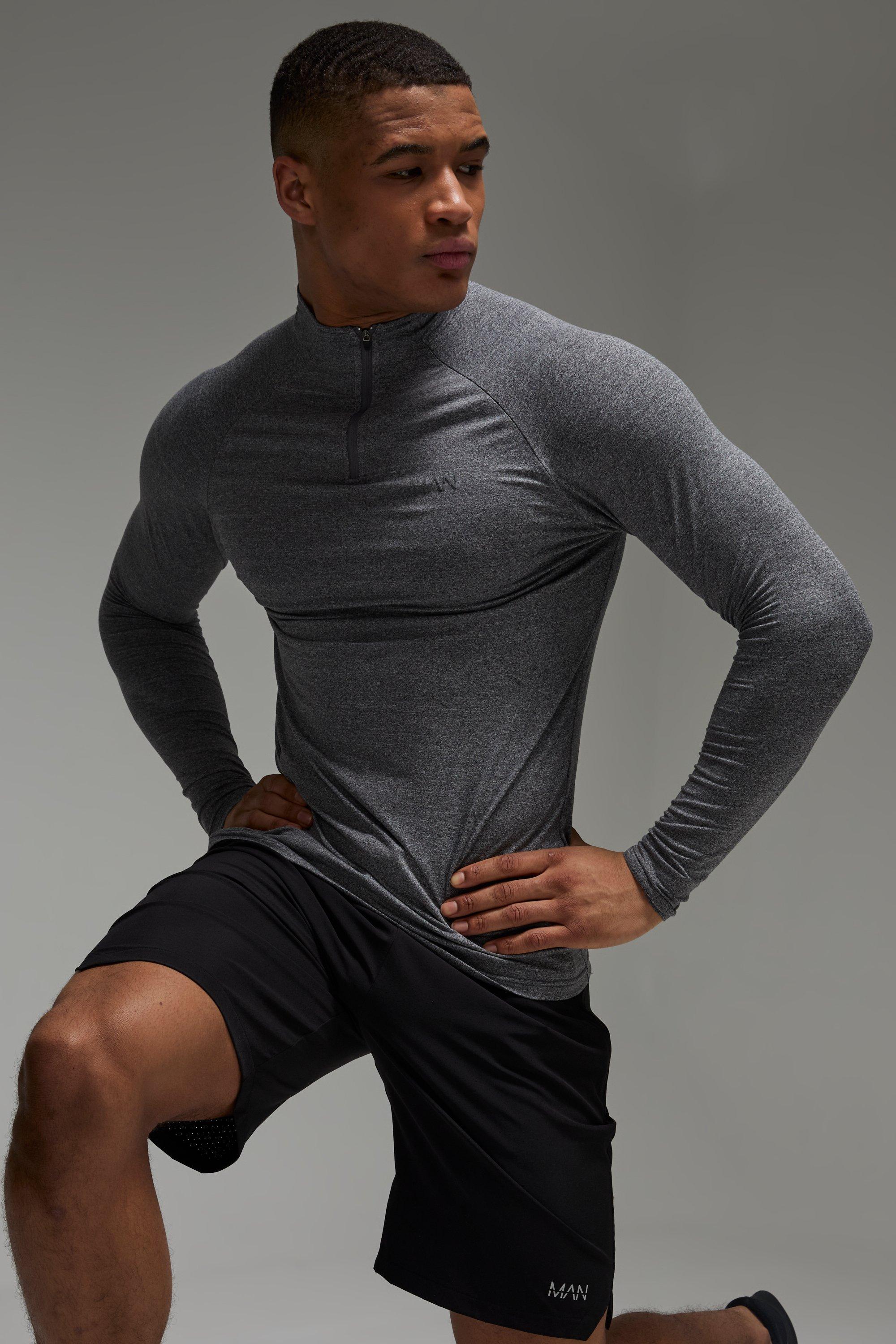 Pantaloni attillati Man Active in mélange per alta performance con zip corta, Grigio