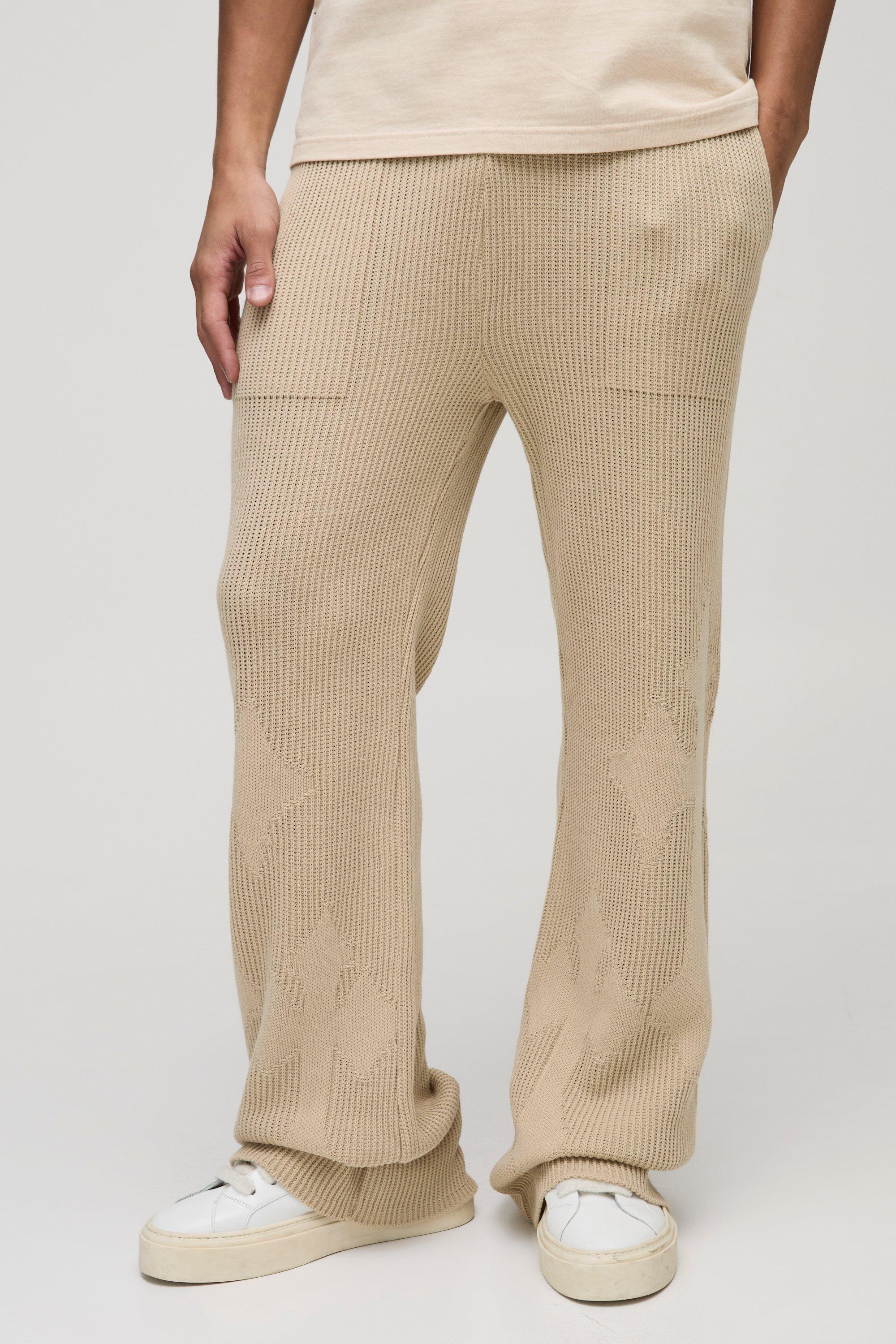 Pantaloni tuta Slim Fit a coste a zampa in maglia incrociata, Beige