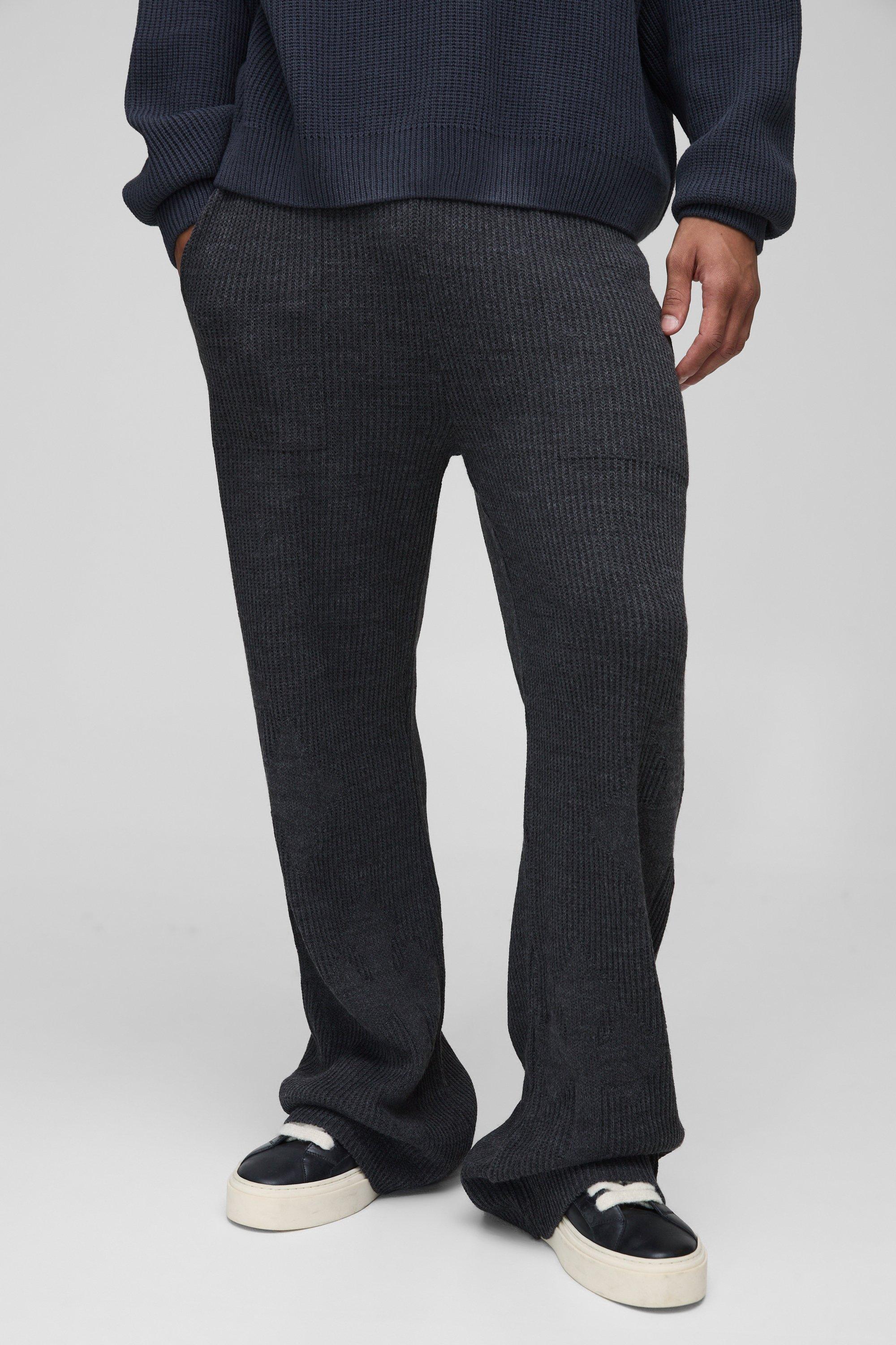 Pantaloni tuta Slim Fit a coste a zampa in maglia incrociata, Grigio