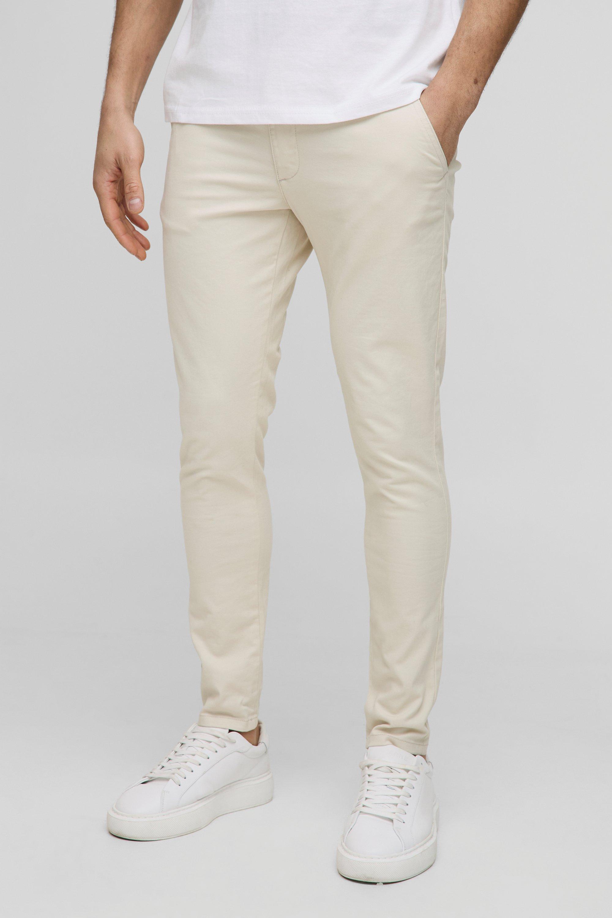 Pantaloni Chino Skinny Fit color pietra con vita fissa, Beige