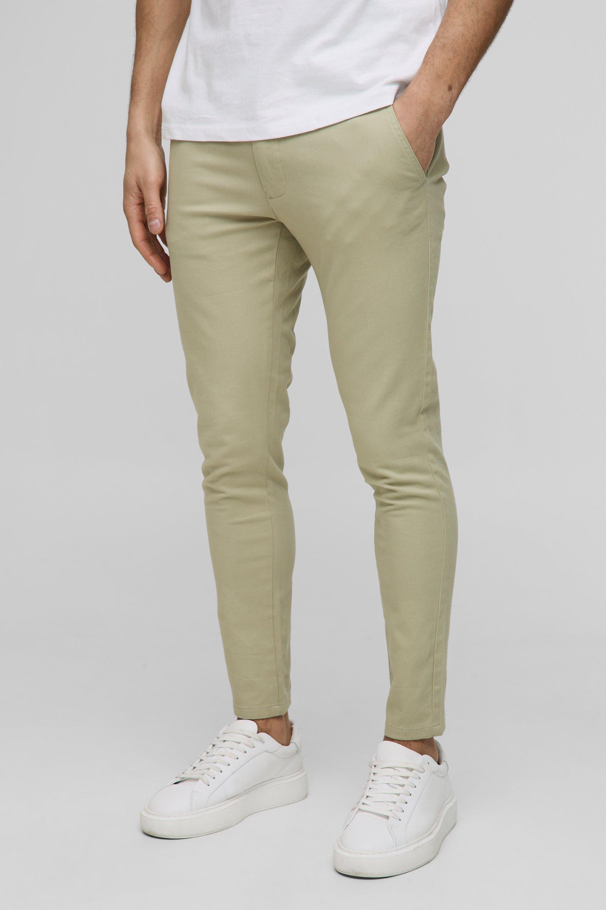 Fixed Waist Skinny Chino Trousers In Khaki