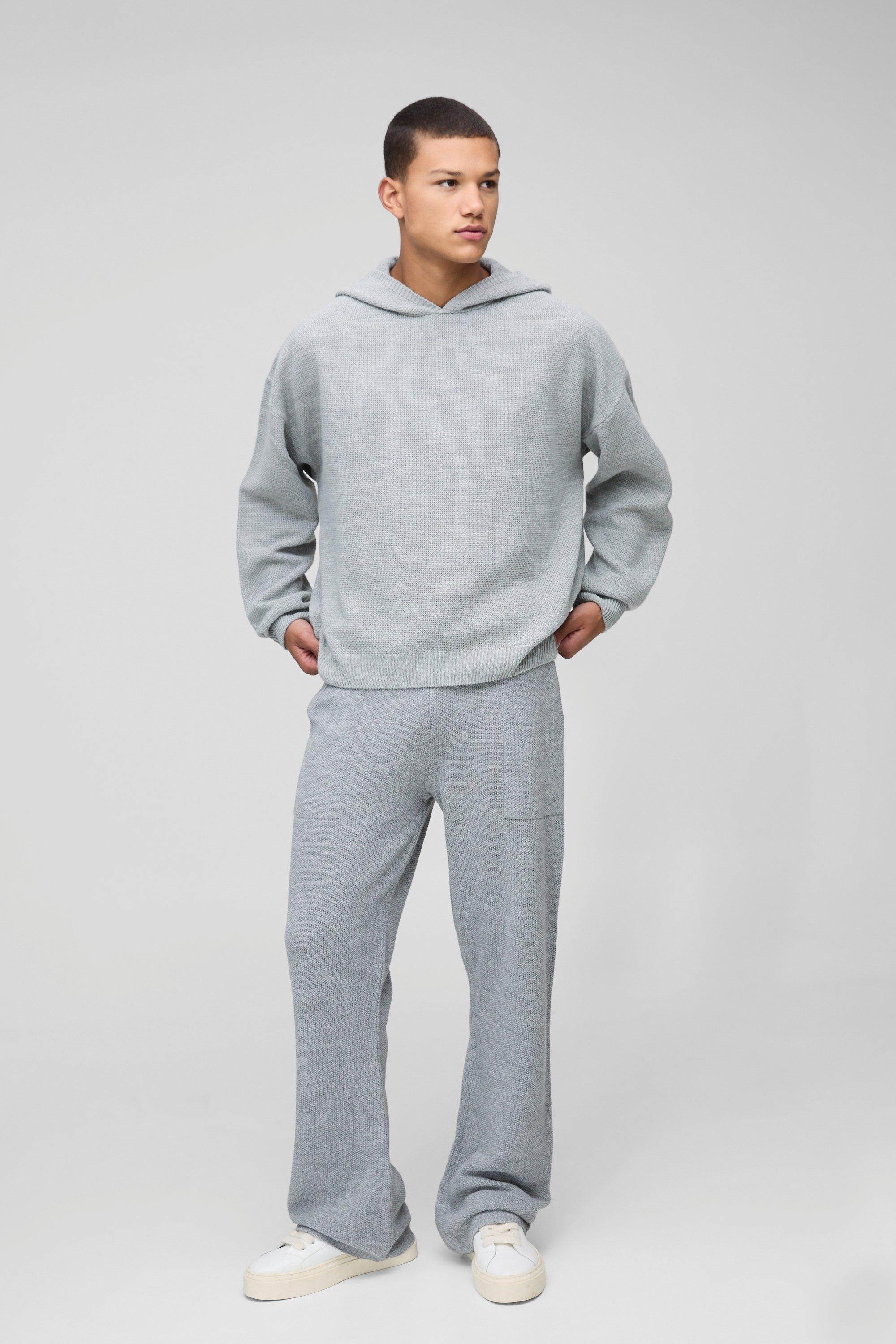 Tuta sportiva oversize in maglia con cuciture e cappuccio, Grigio