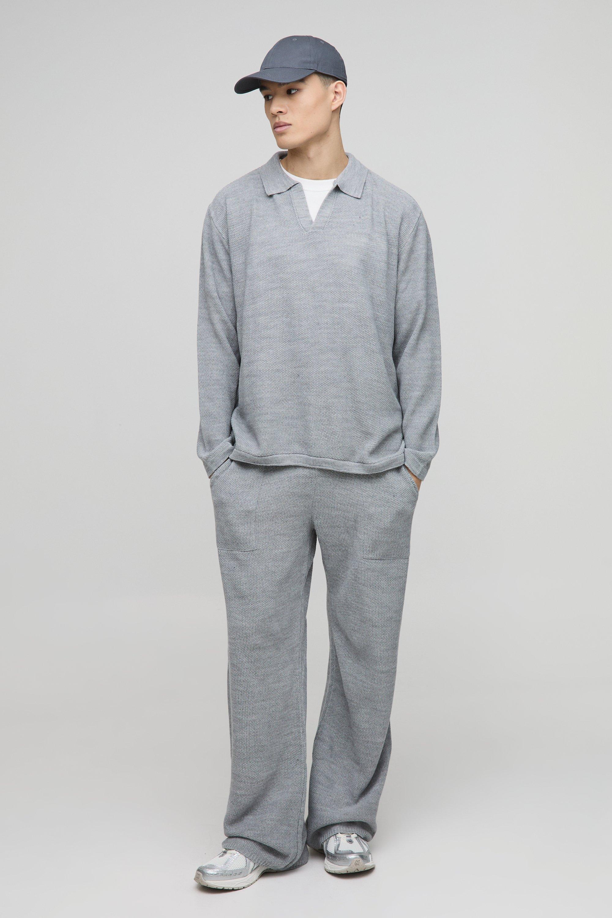 Set polo oversize in maglia con cuciture, Grigio