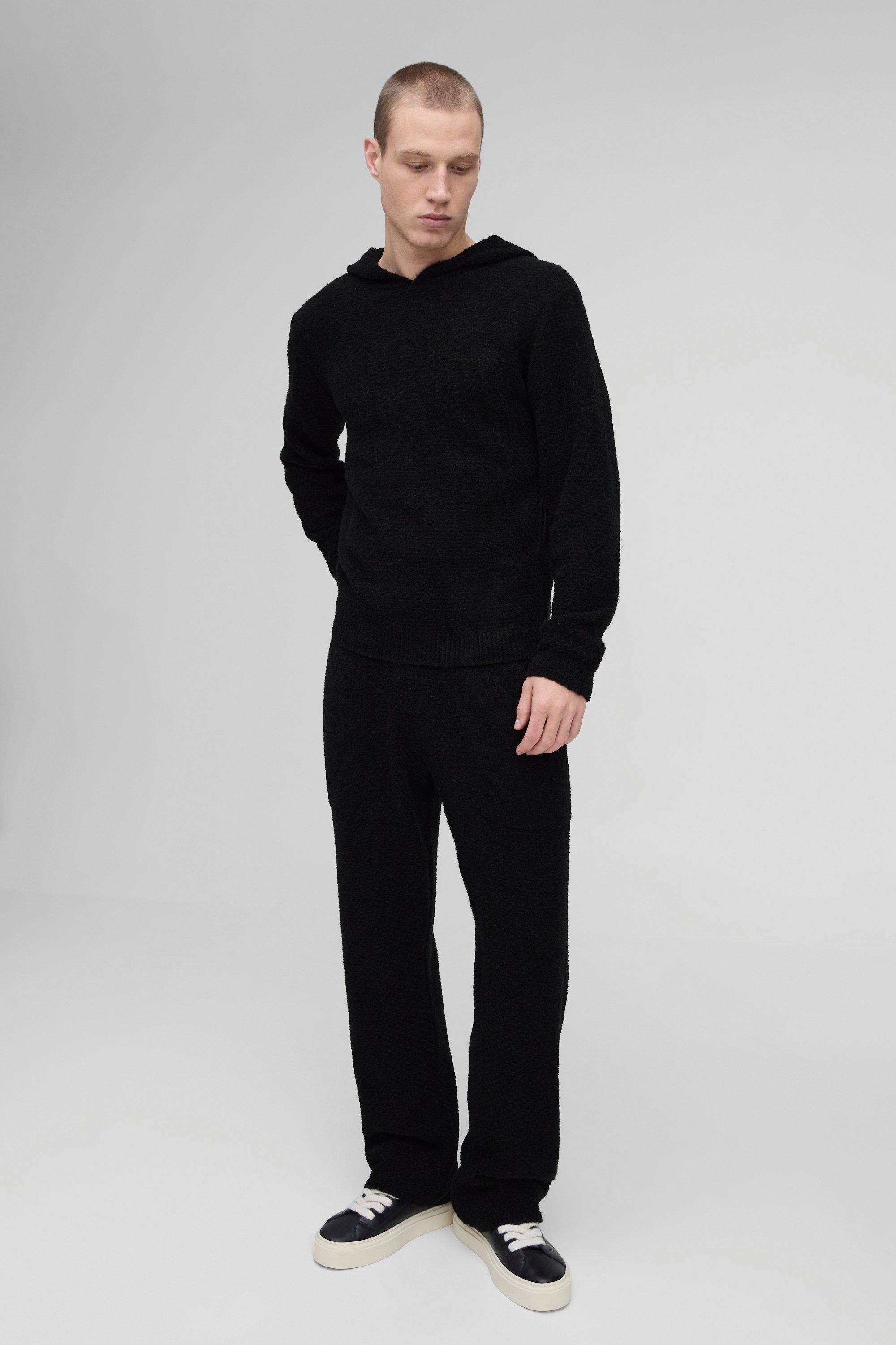 Tuta sportiva Regular Fit in bouclé con cuciture a canestro e cappuccio, Nero