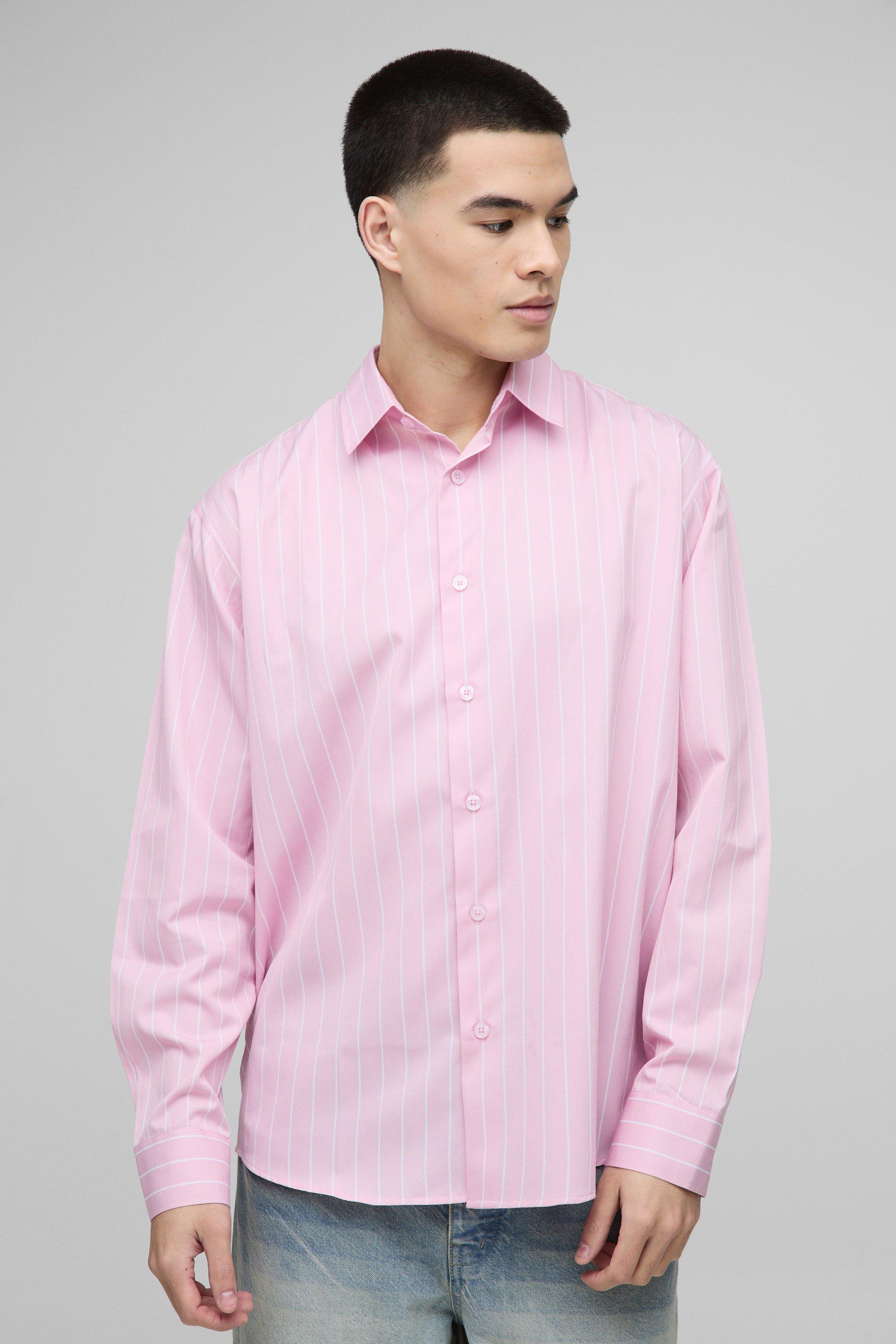 Camicia a maniche lunghe super oversize a righe, Pink