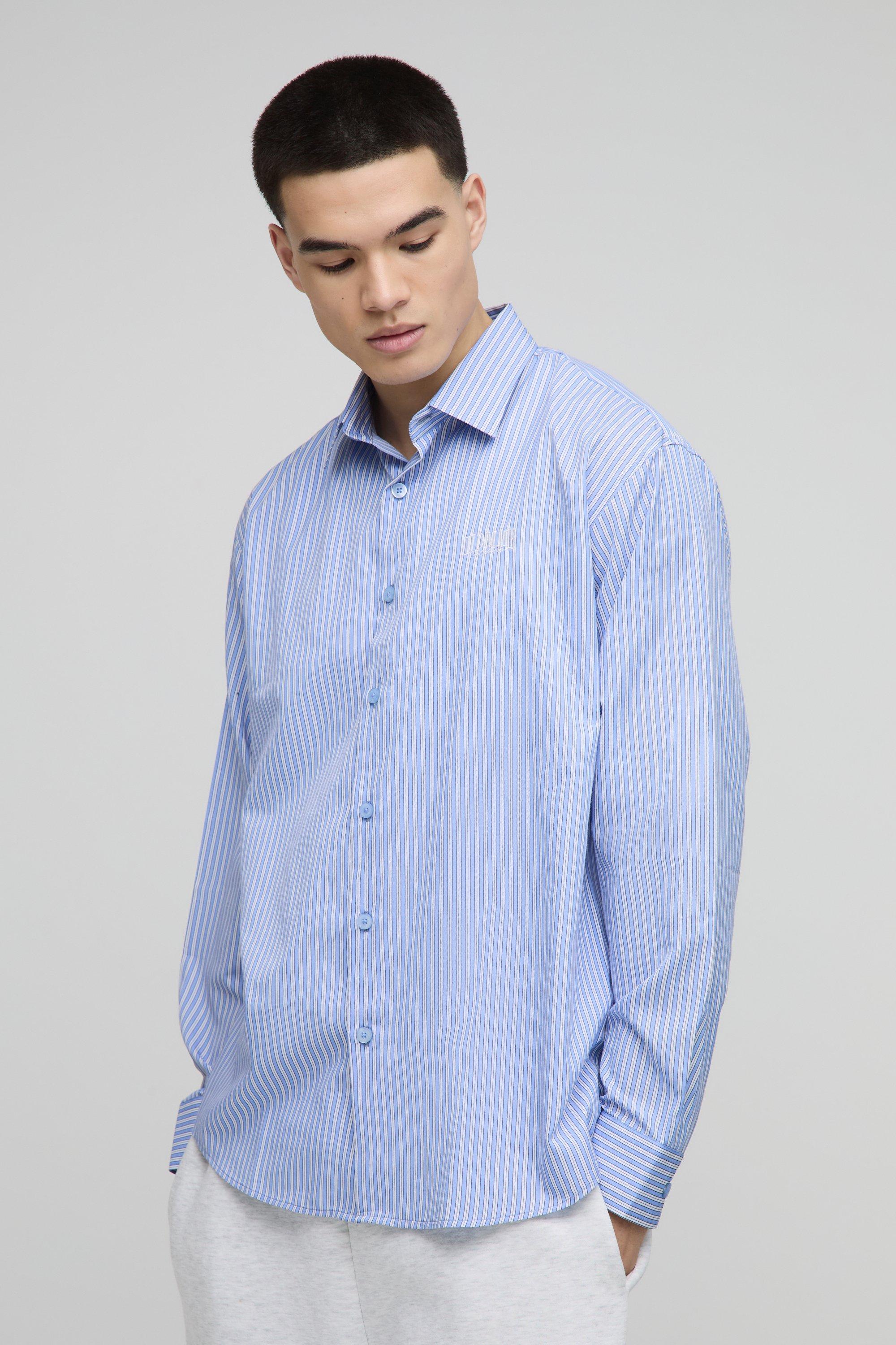 Camicia a maniche lunghe Homme super oversize a righe, Azzurro