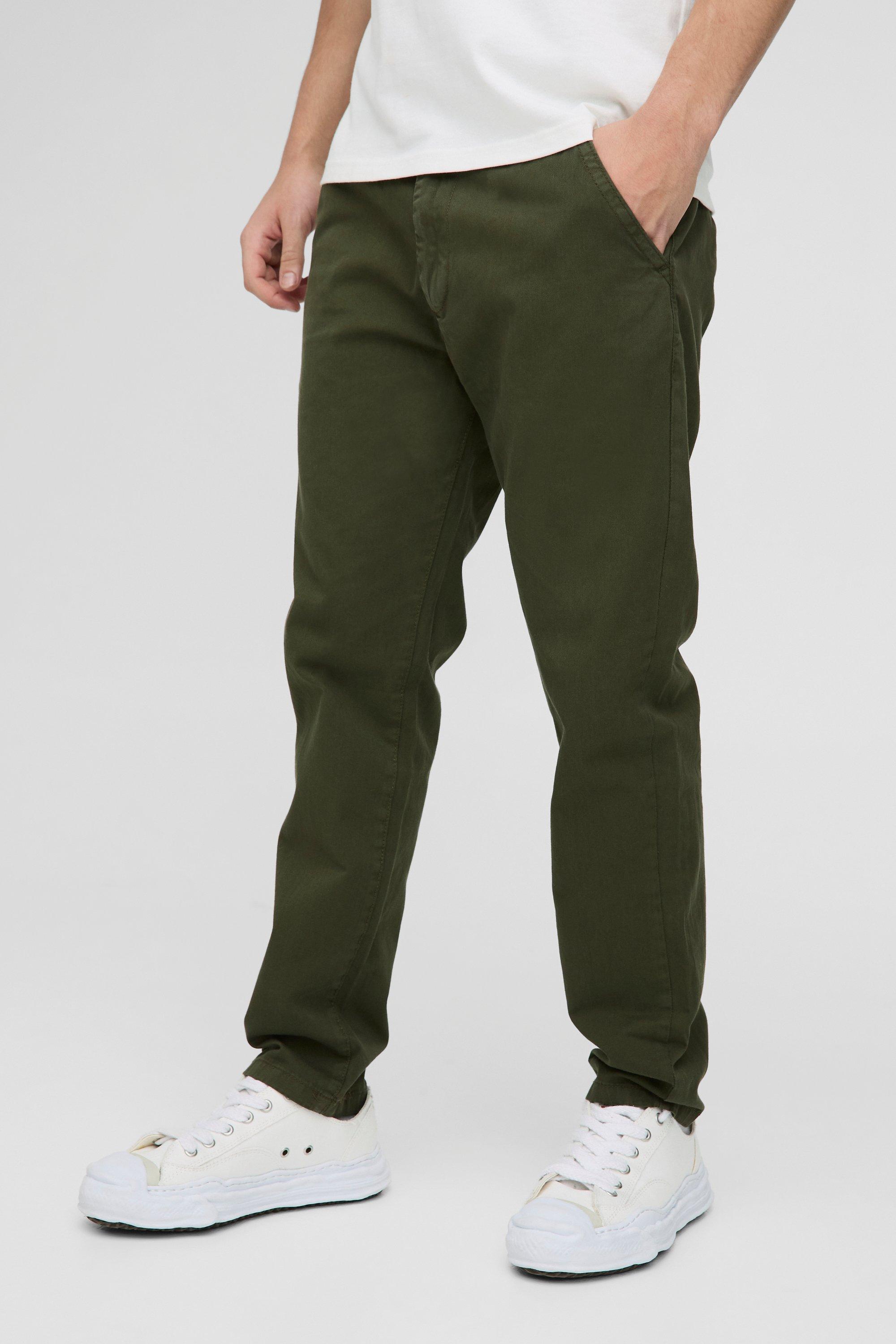 Pantaloni Chino dritti con vita fissa, Verde