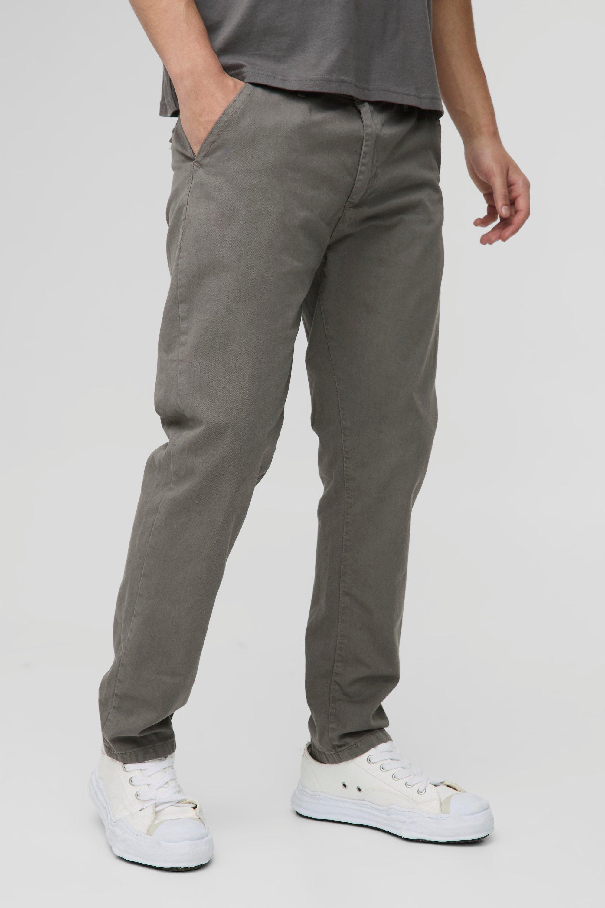Mens Grey Fixed Waist Straight Chino Trousers, Grey