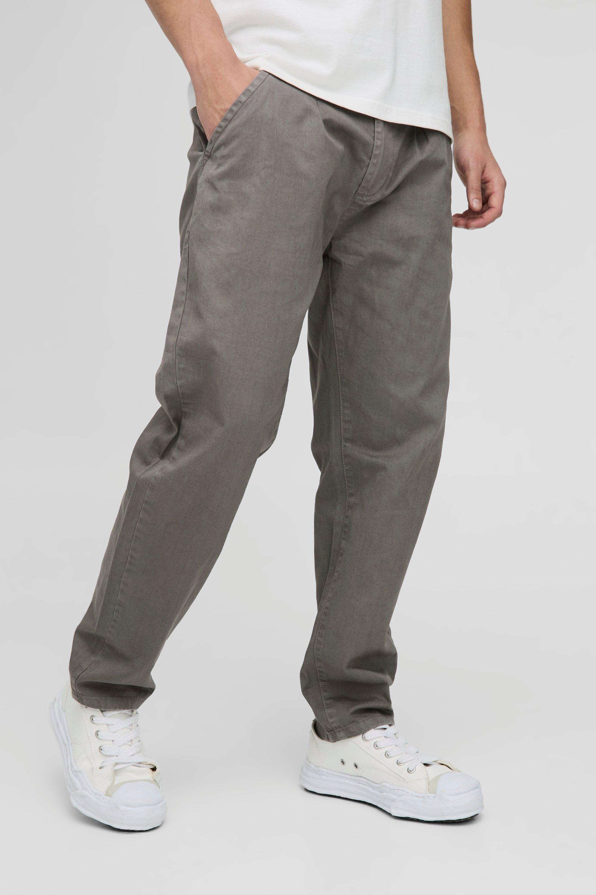 Pantaloni Chino alla caviglia rilassati con pieghe e vita fissa, Beige