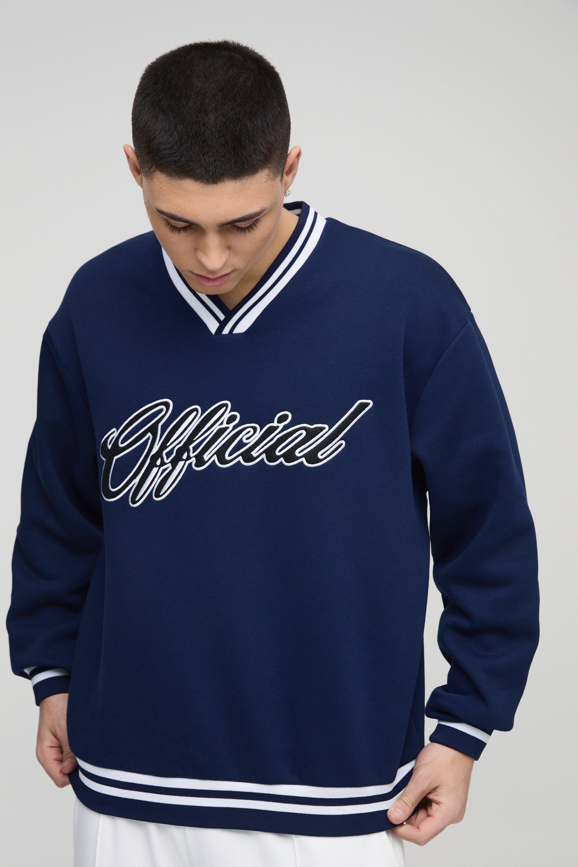 Felpa oversize Official stile Varsity con applique, Navy