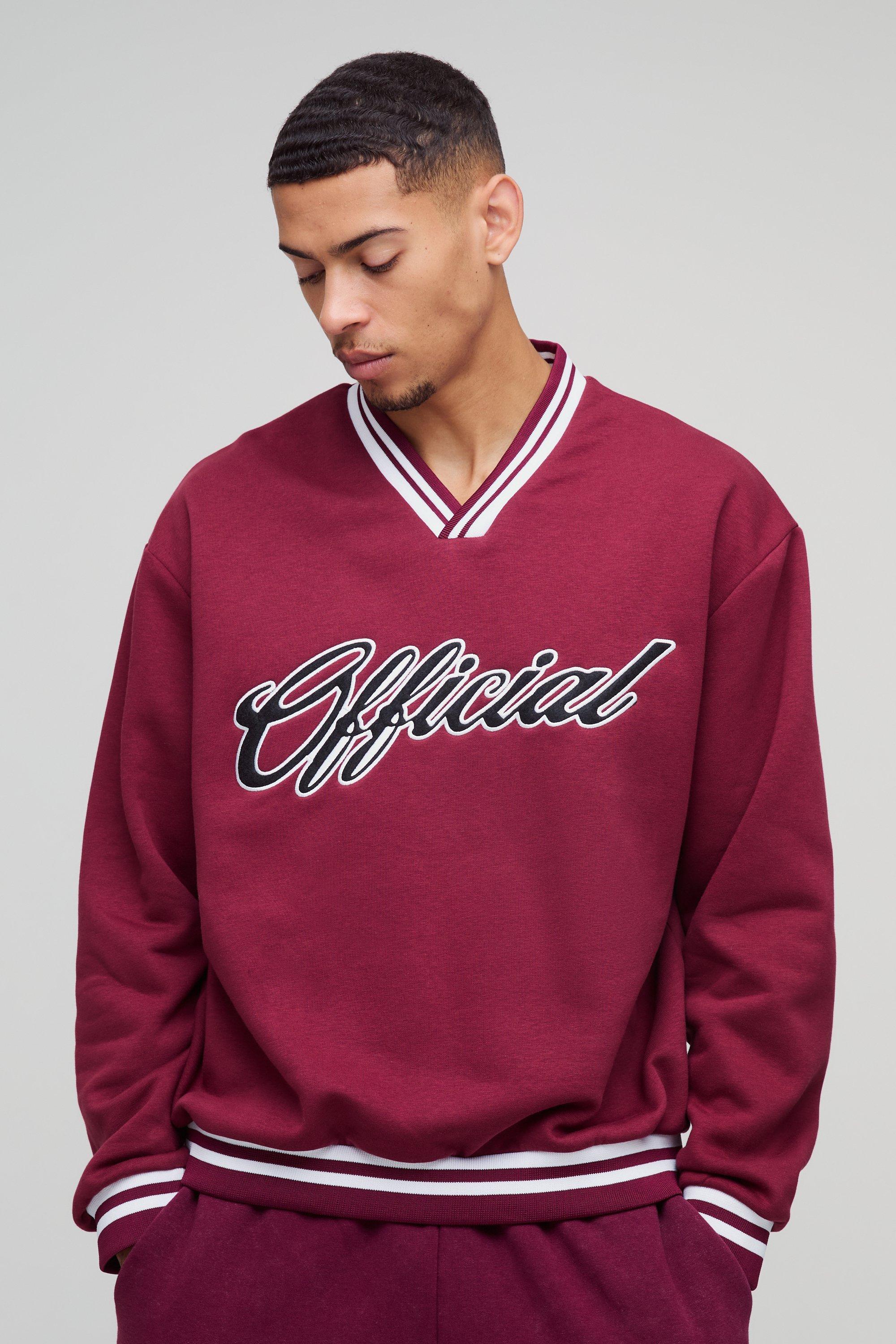 Felpa oversize Official stile Varsity con applique, Rosso
