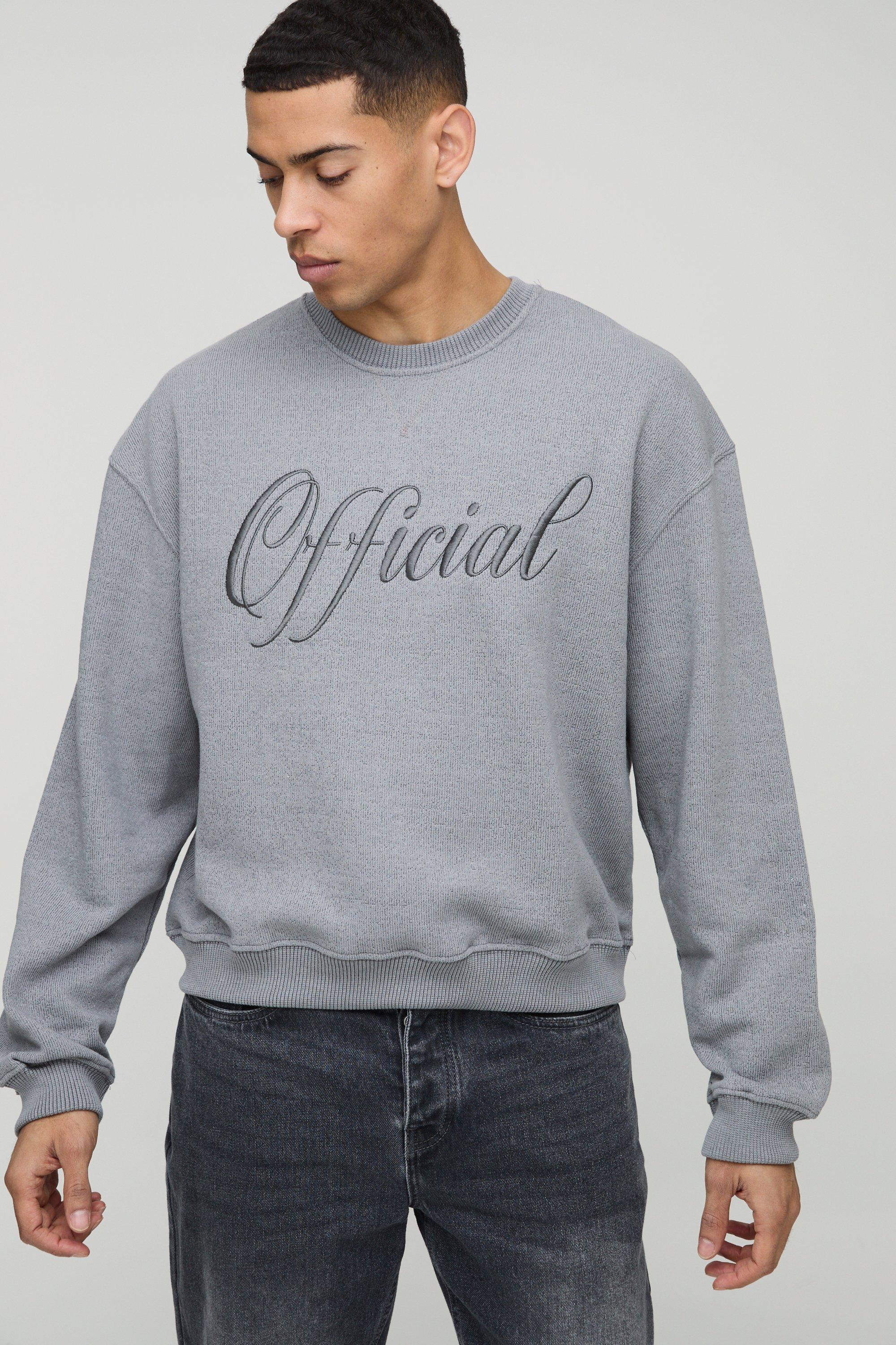 Felpa squadrata stile Varsity con ricami a contrasto, Grigio