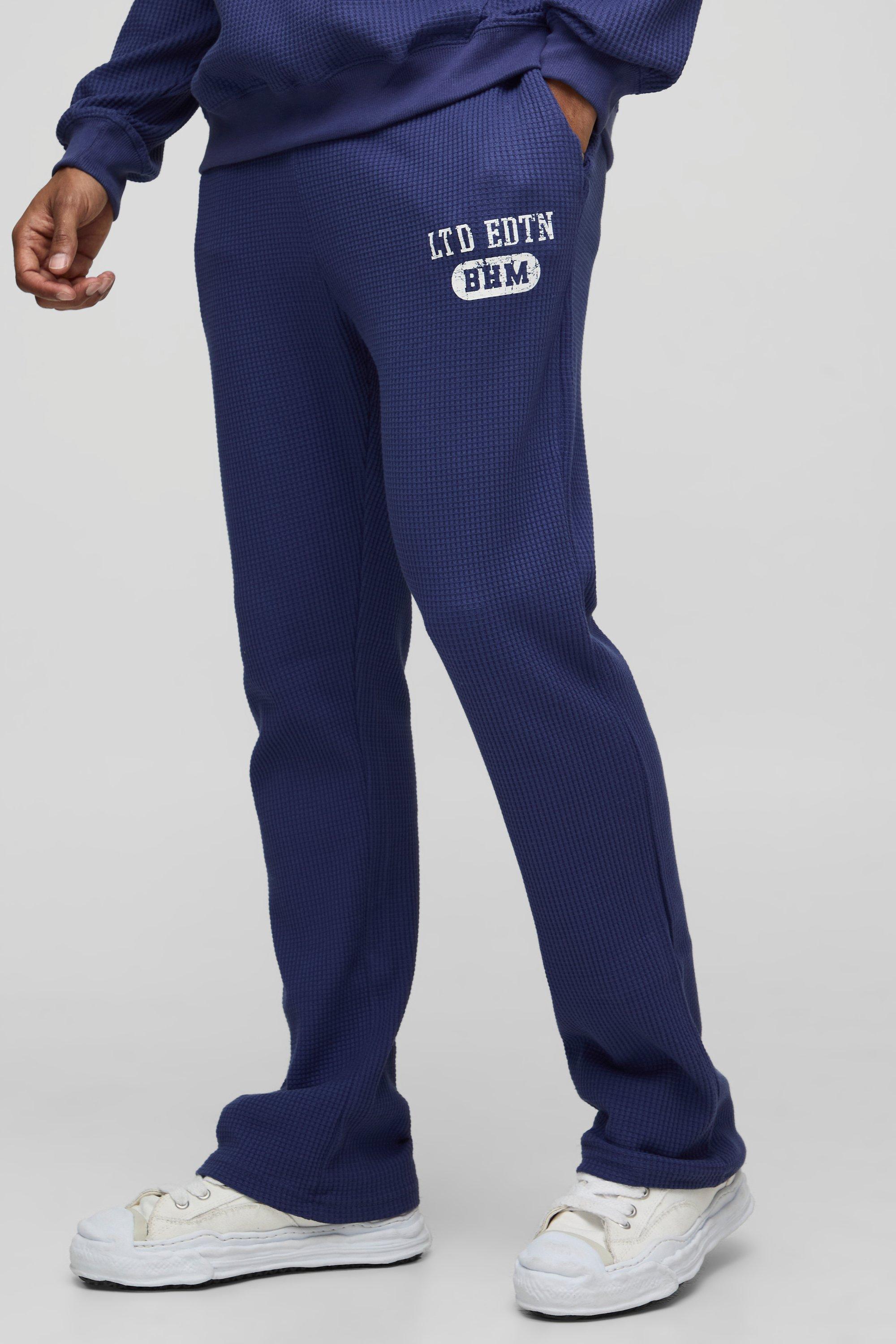 Image of Pantaloni tuta rilassati con trama a nido d'ape, Azzurro