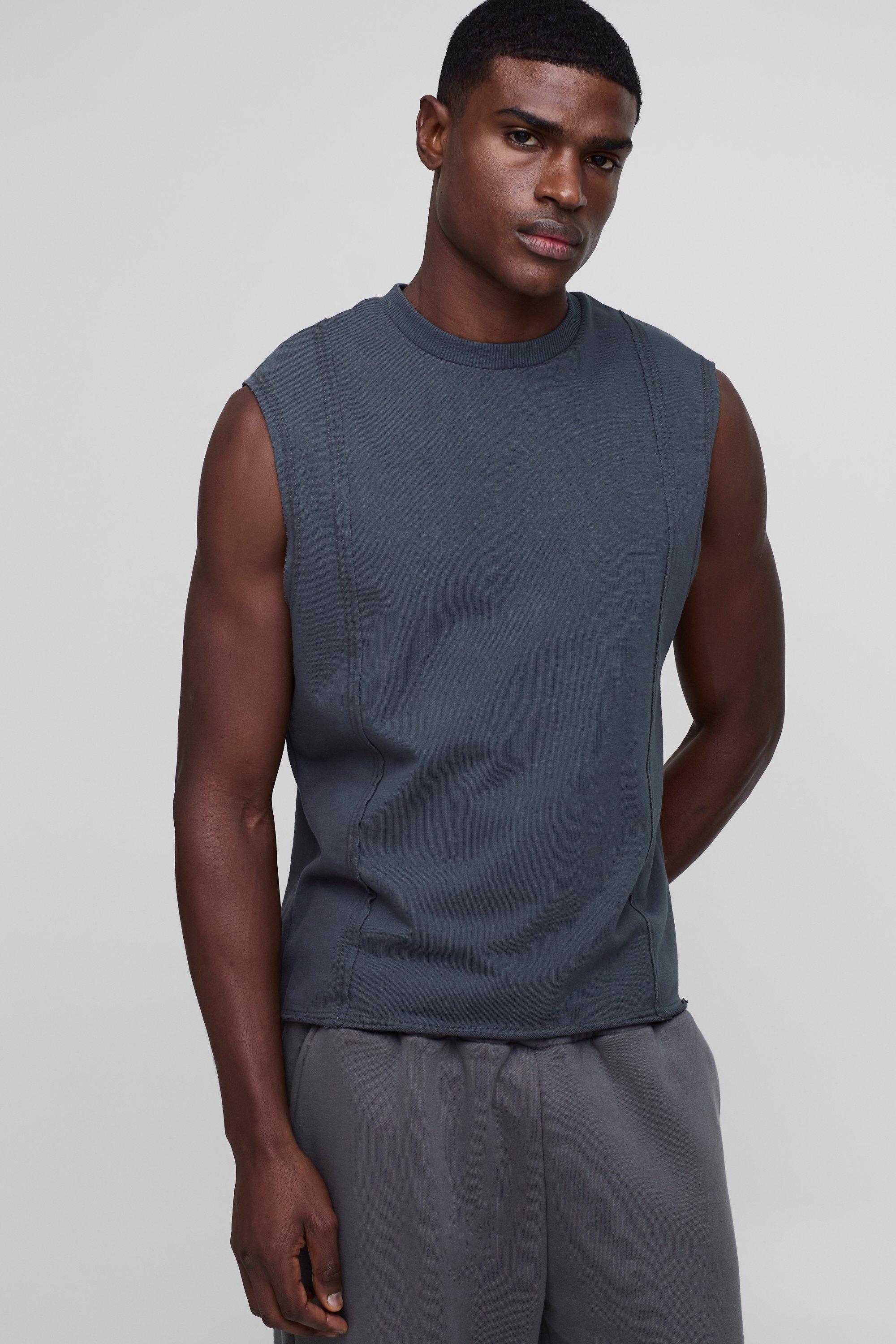 Mens Grey Boxy Seam Panel Heavyweight vest, Grey