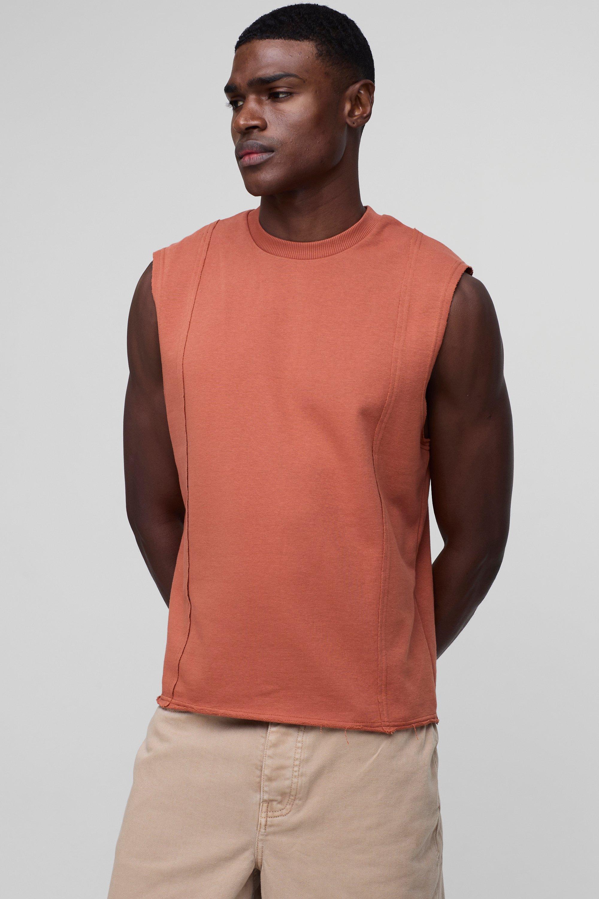 Mens Orange Boxy Seam Panel Heavyweight vest, Orange