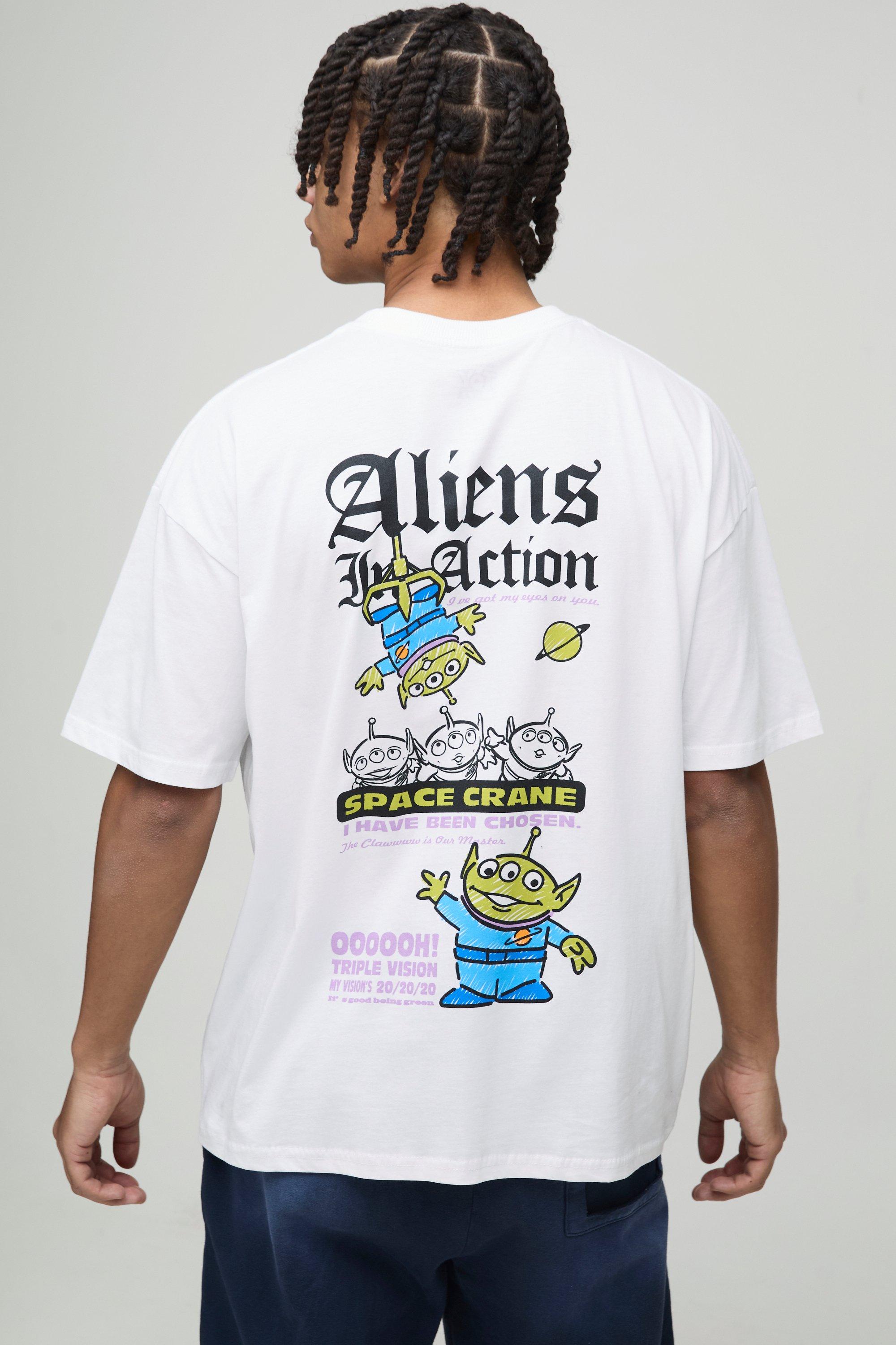 T-shirt oversize ufficiale Pixar con stampa Toy Story Aliens, Bianco