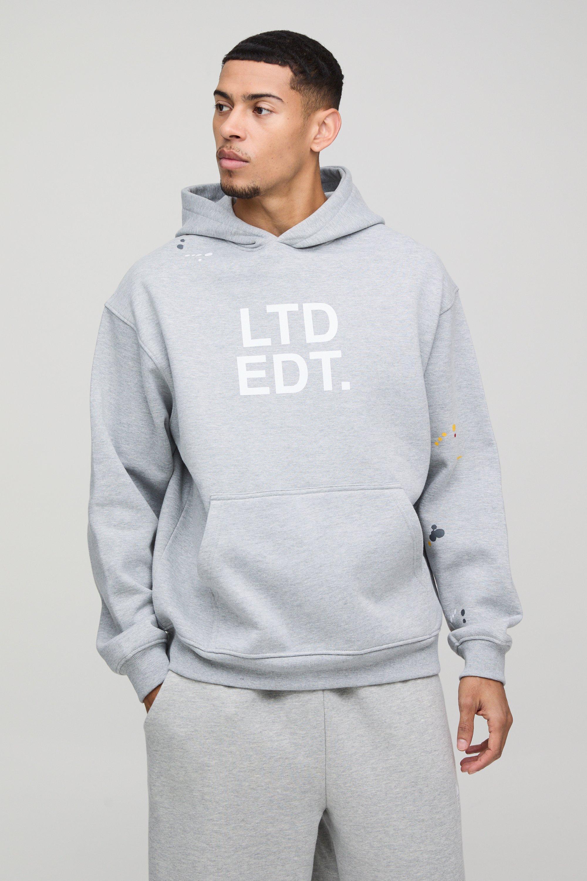 Felpa Oversize Limited Edition Con Schizzi Di Colore E Cappuccio, Grigio