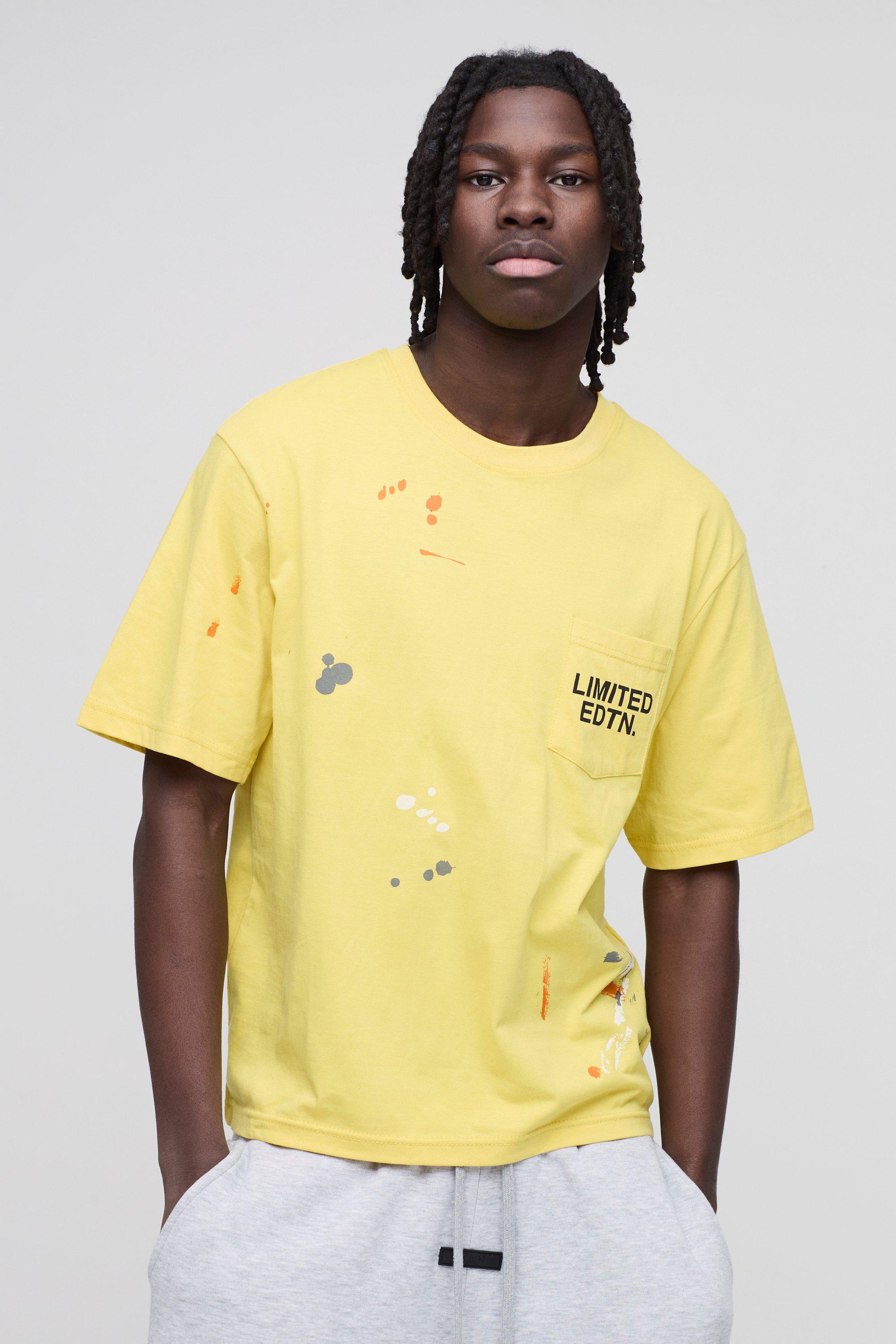 T-Shirt Squadrata Limited Edition Con Schizzi Di Colore, Giallo