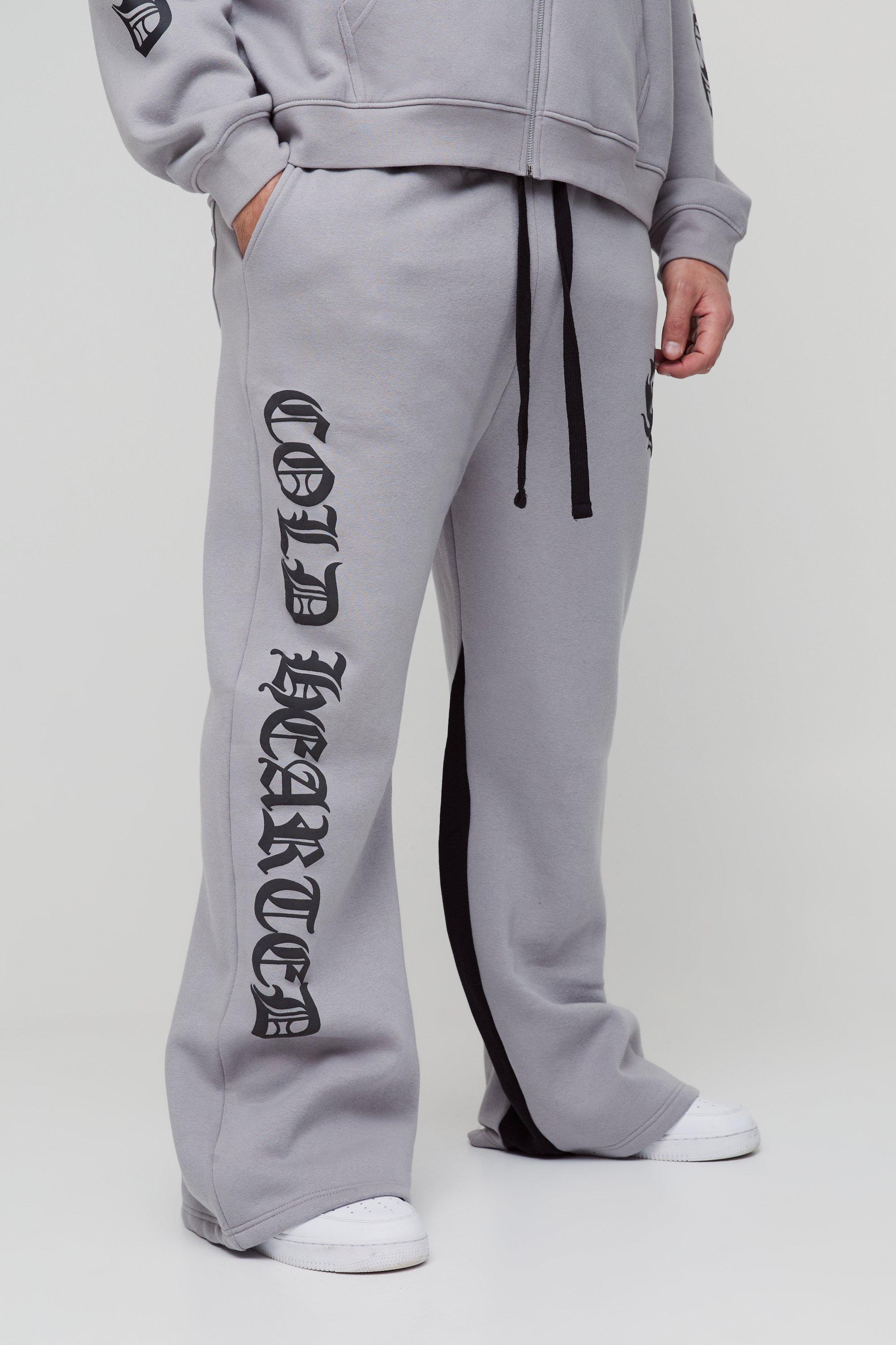Pantaloni tuta Plus Size rilassati a zampa con stampa a caratteri arrotondati e cuore freddo, Grigio