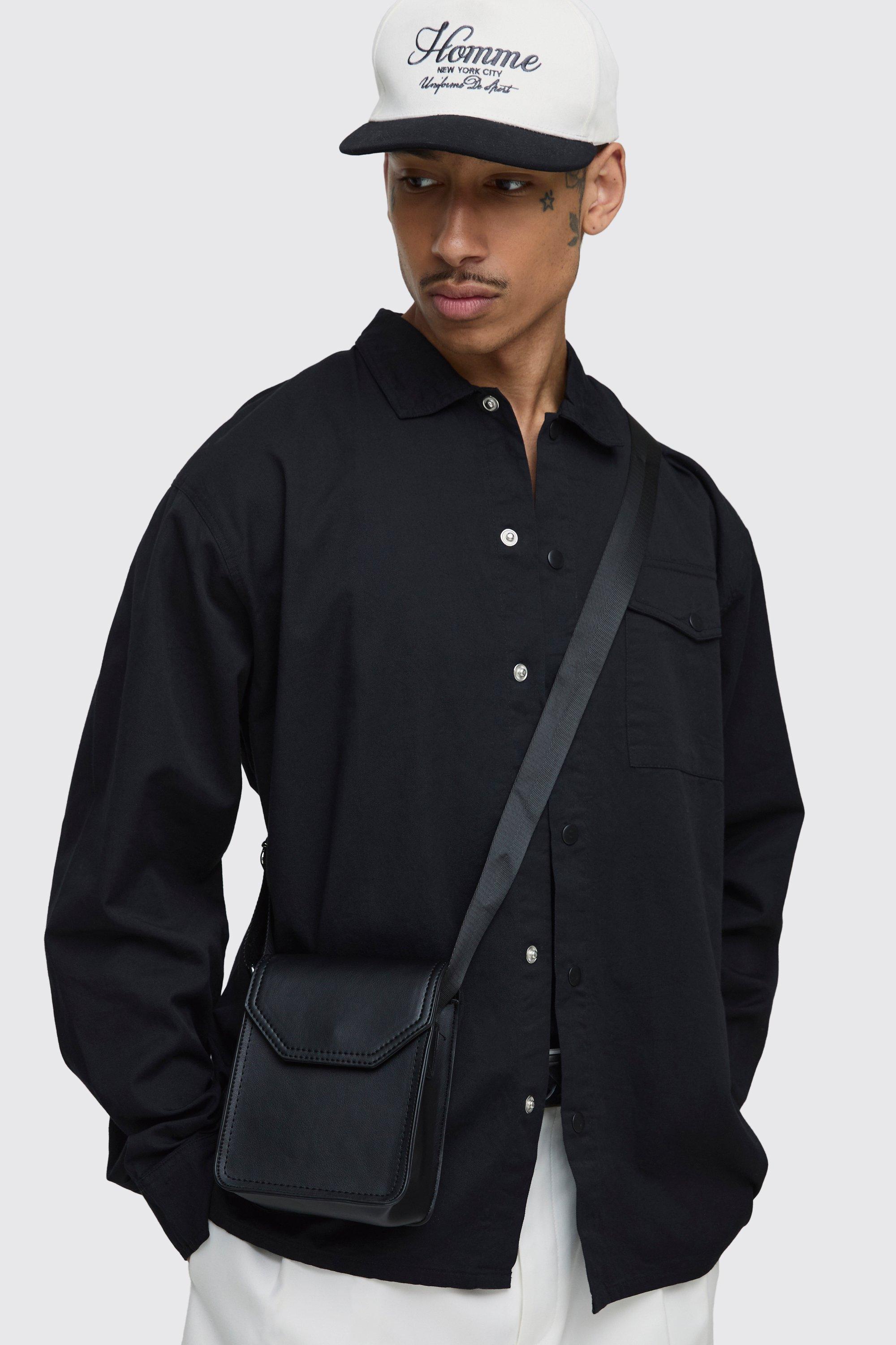 Mens Black PU Side Bag, Black