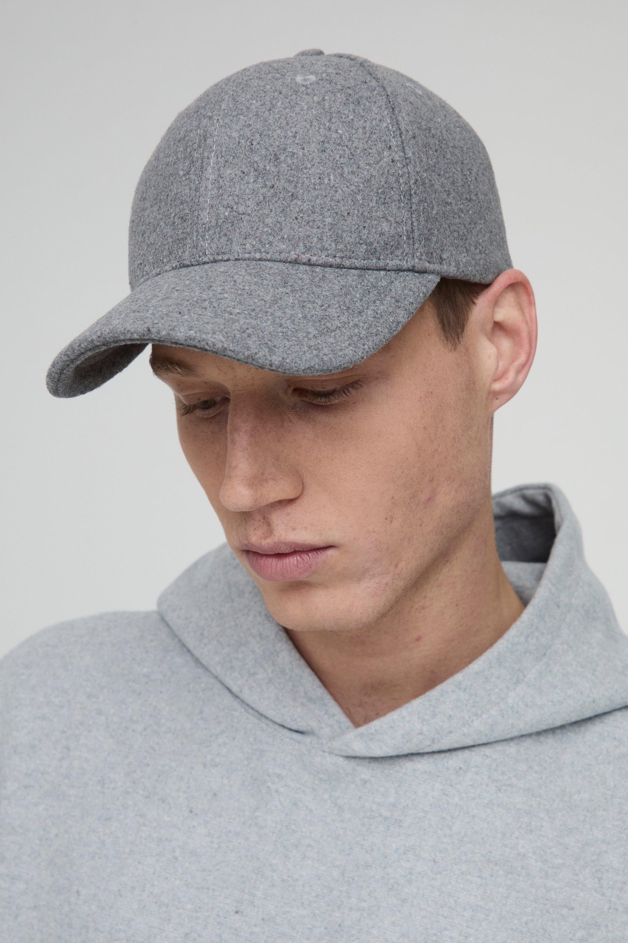 Mens Melton Cap In Grey, Grey