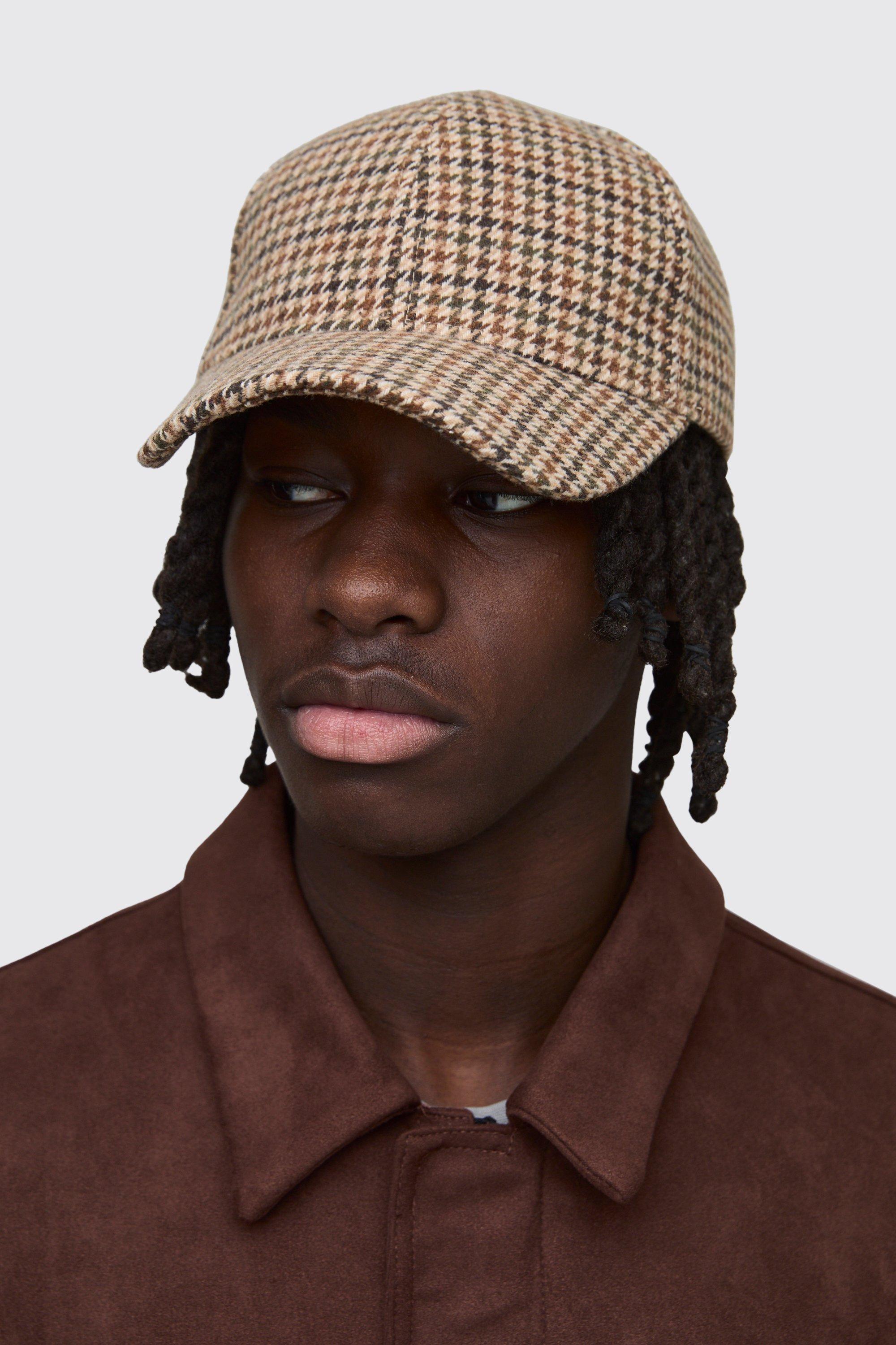 Mens Brown Herringbone Cap, Brown