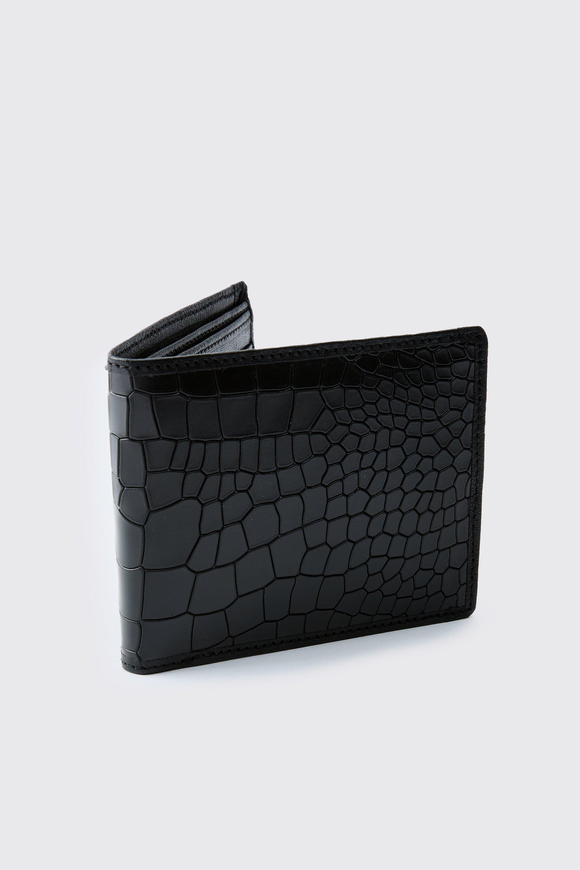 Mens Black Leather Snake Skin Effect Wallet, Black