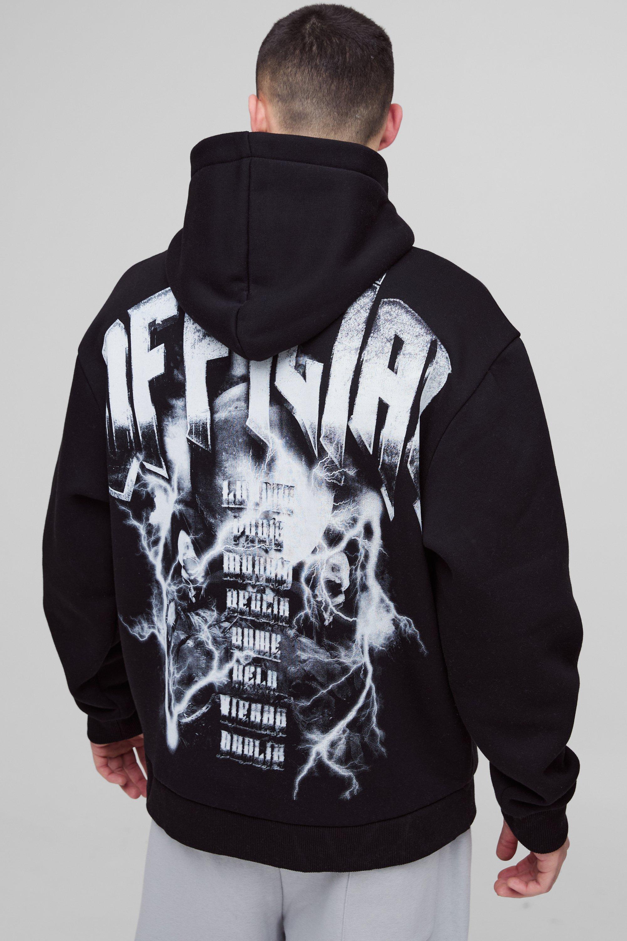 Mens Black Oversized Large Scale Gothic Reaper Graphic Hoodie, Black