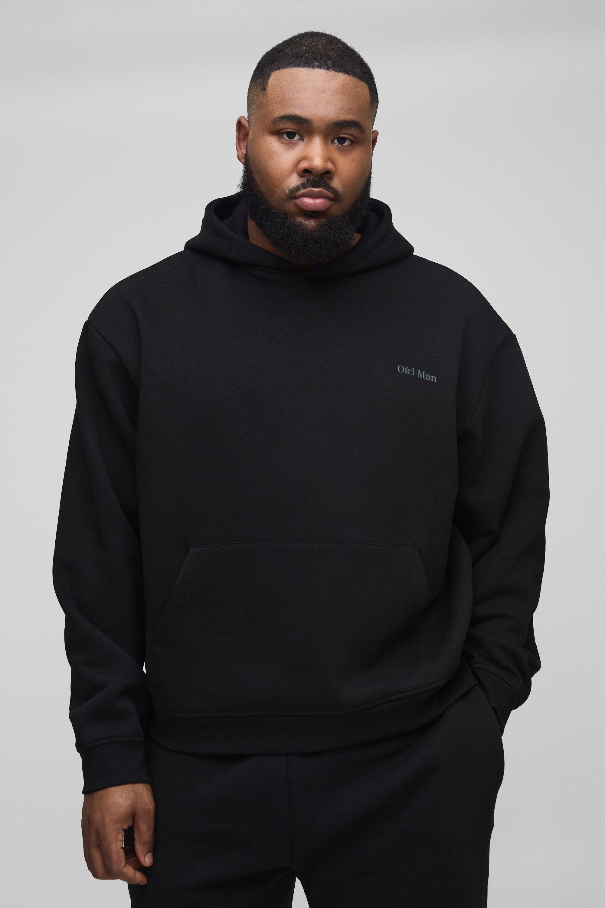 Mens Black 330GSM Plus Oversized Boxy Ofcl Man Printed Hoodie, Black