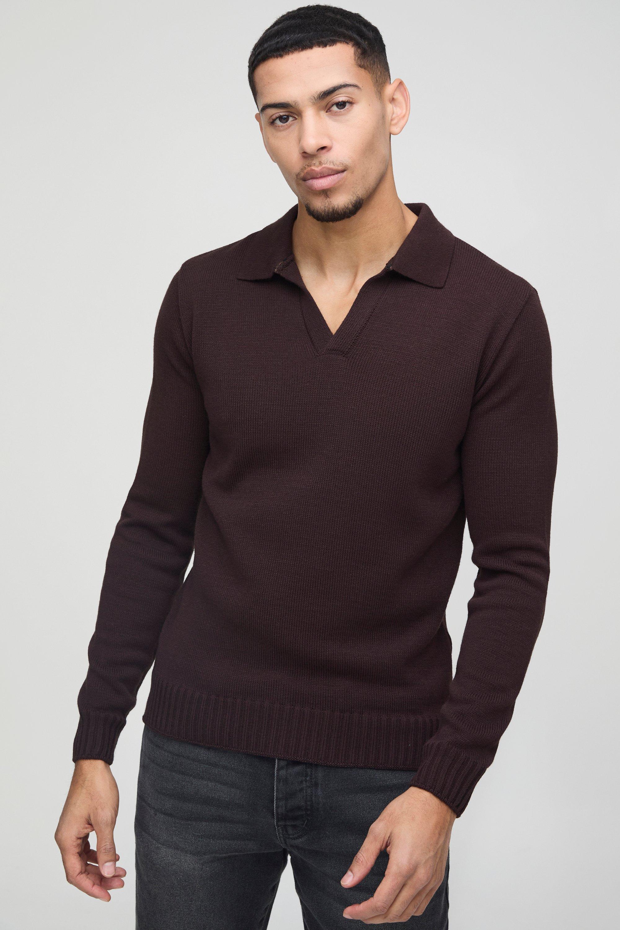 Polo Regular Fit in maglia con scollo a V, Brown