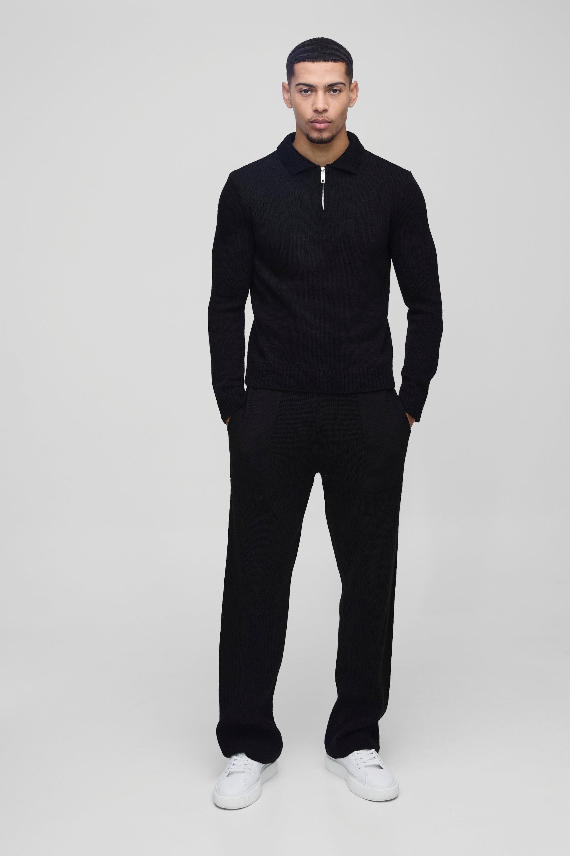 Polo Regular Fit in maglia con scollo a V, Nero