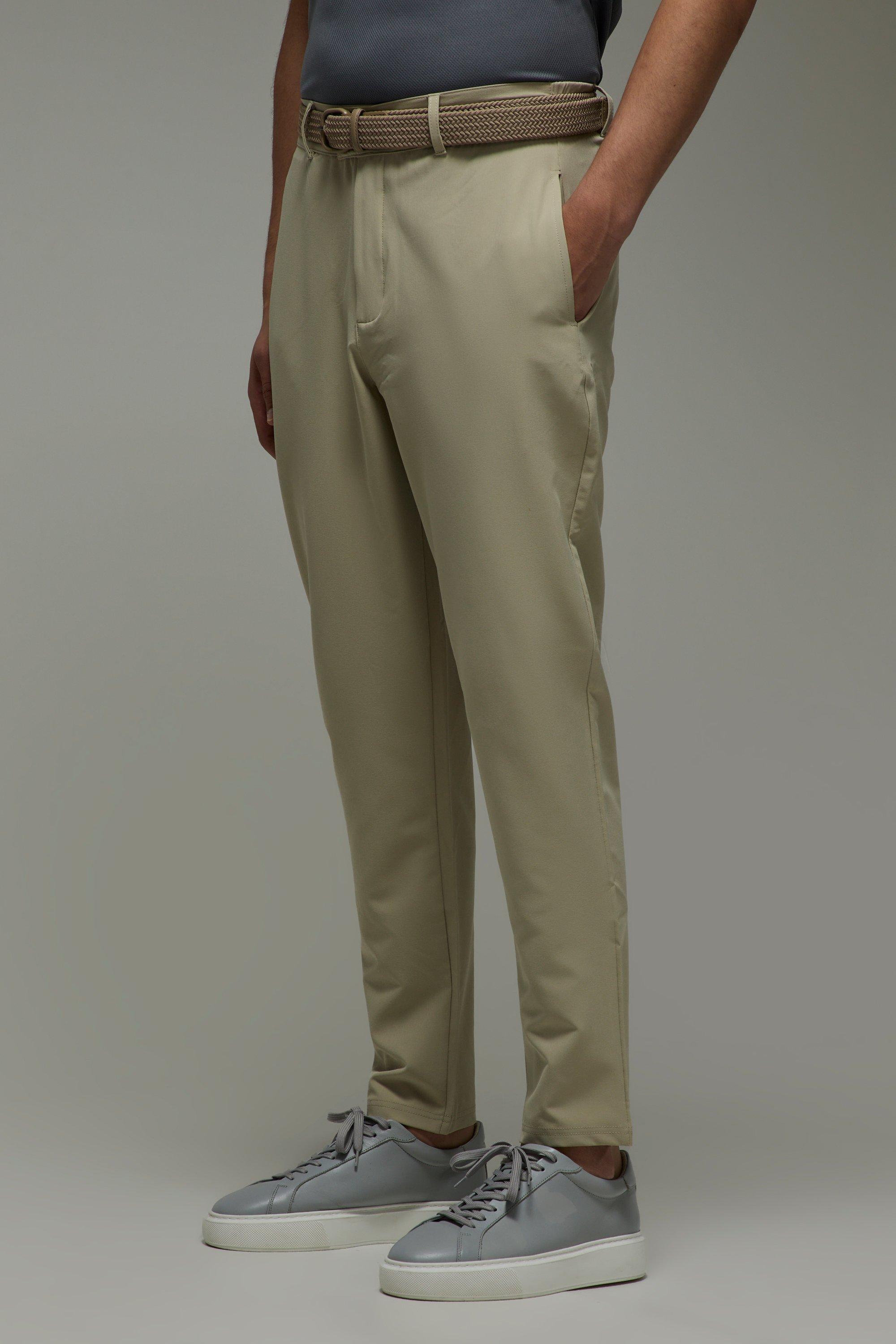 Mens Beige Man Active Stretch Tapered Golf Trousers, Beige