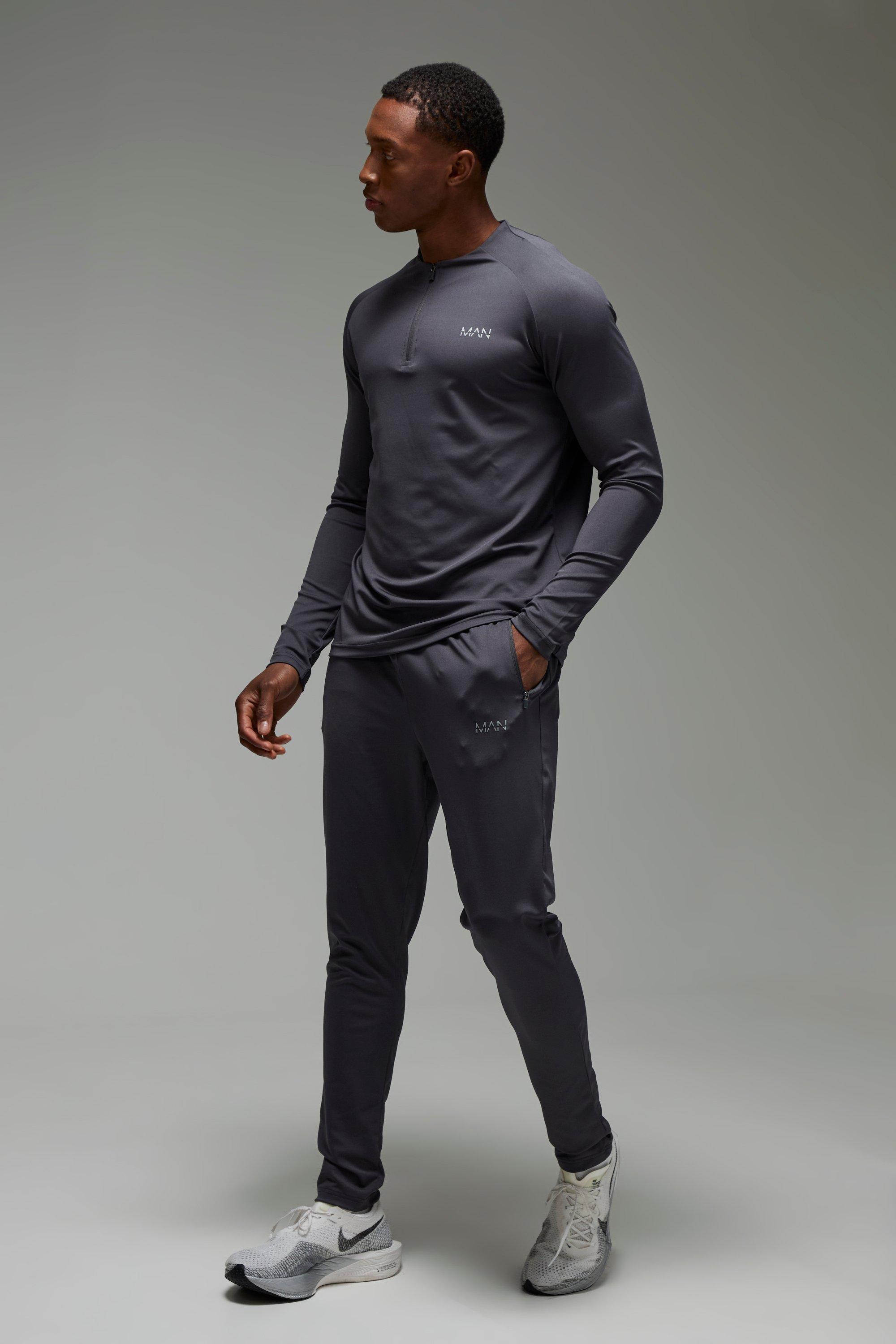 Tuta sportiva Man Active Skinny Fit a girocollo con zip corta, Grigio