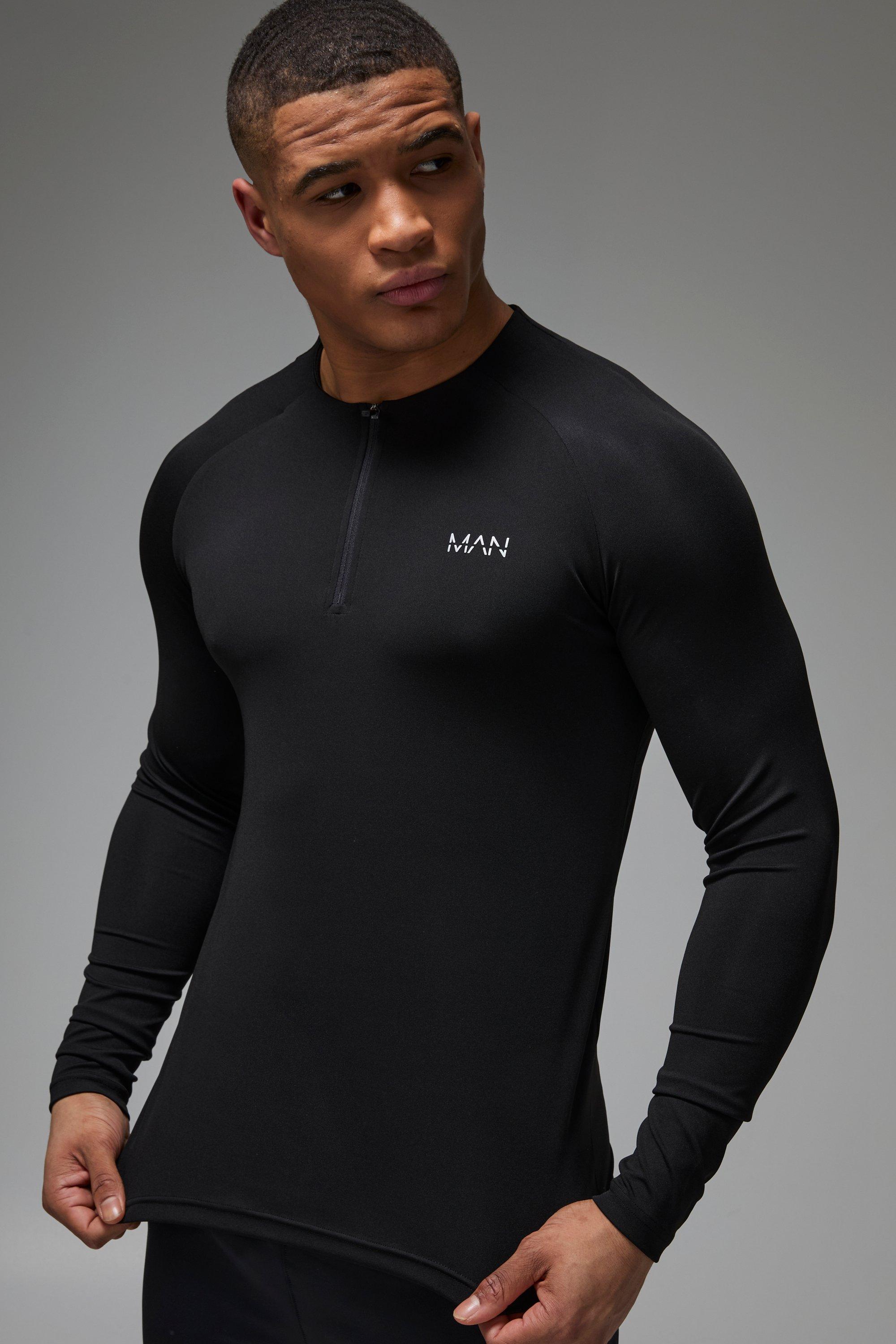 Girocollo Man Active Skinny Fit con zip corta, Nero